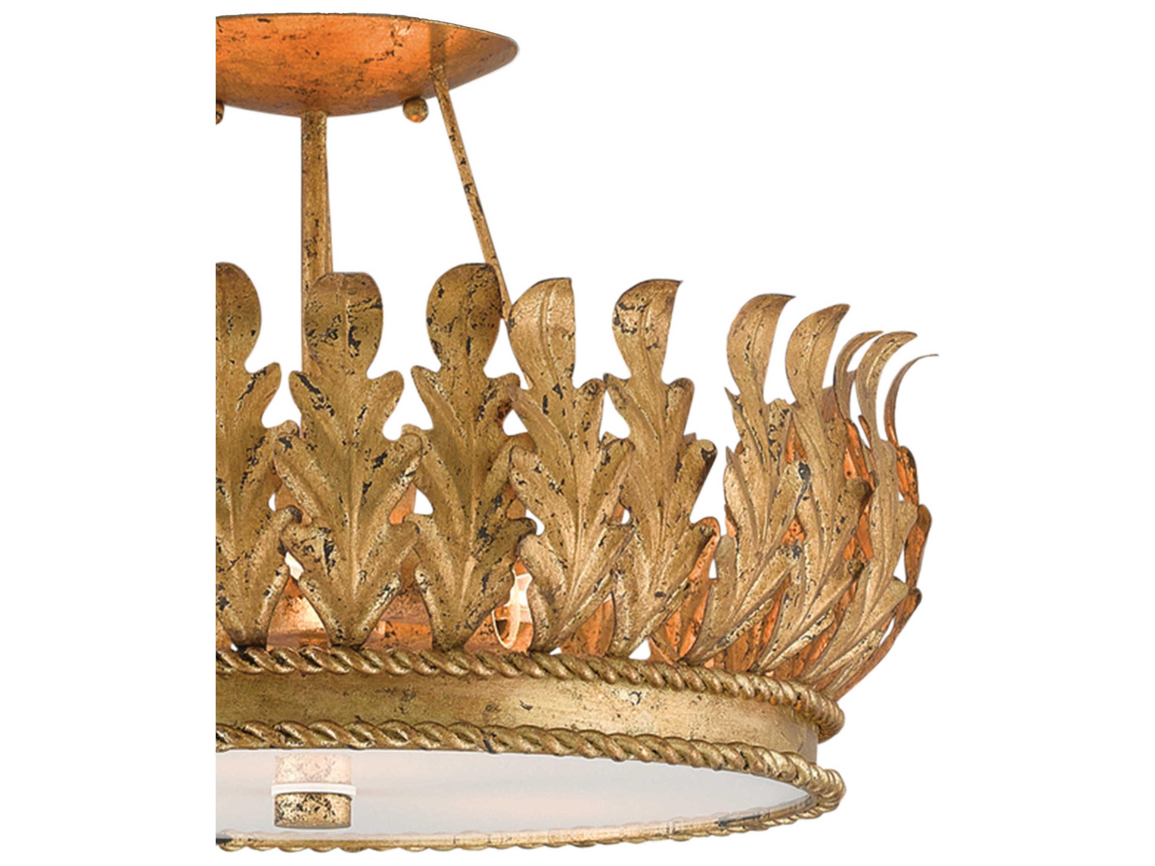 Currey & Company Biddulph Gold Leaf White Semi Flush Mount