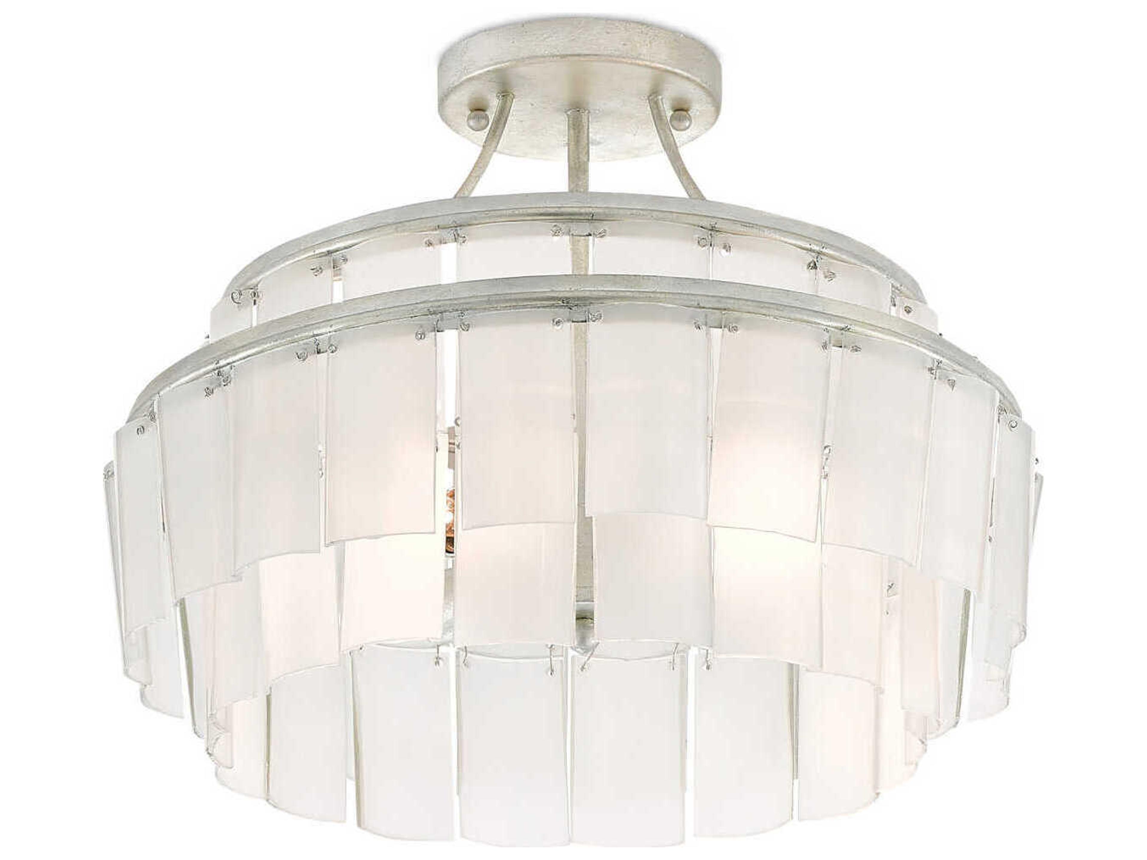 Currey & Company Vintner Contemporary Silver Leaf Opaque White Glass Round Semi Flush Mount
