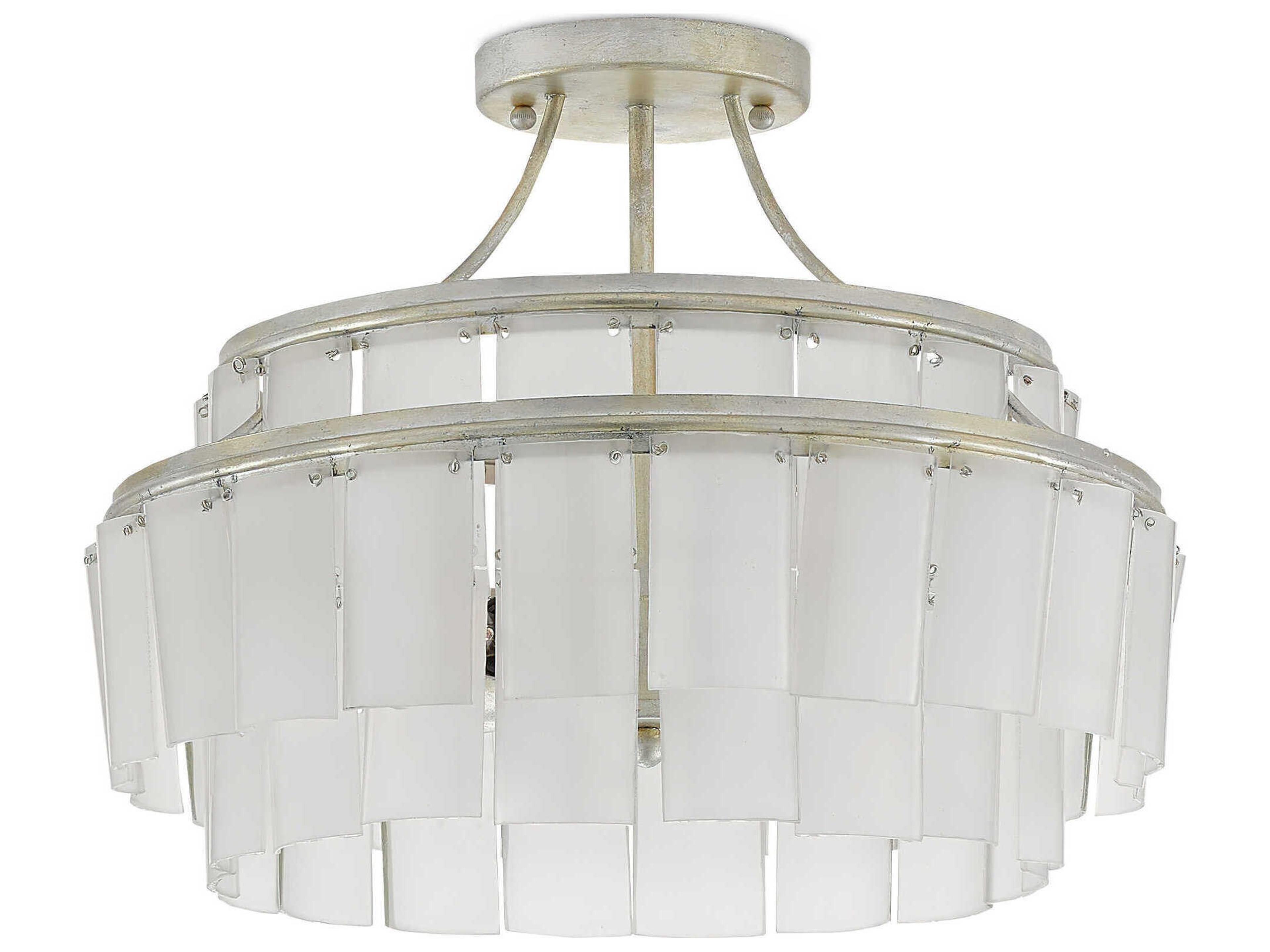 Currey & Company Vintner Contemporary Silver Leaf Opaque White Glass Round Semi Flush Mount