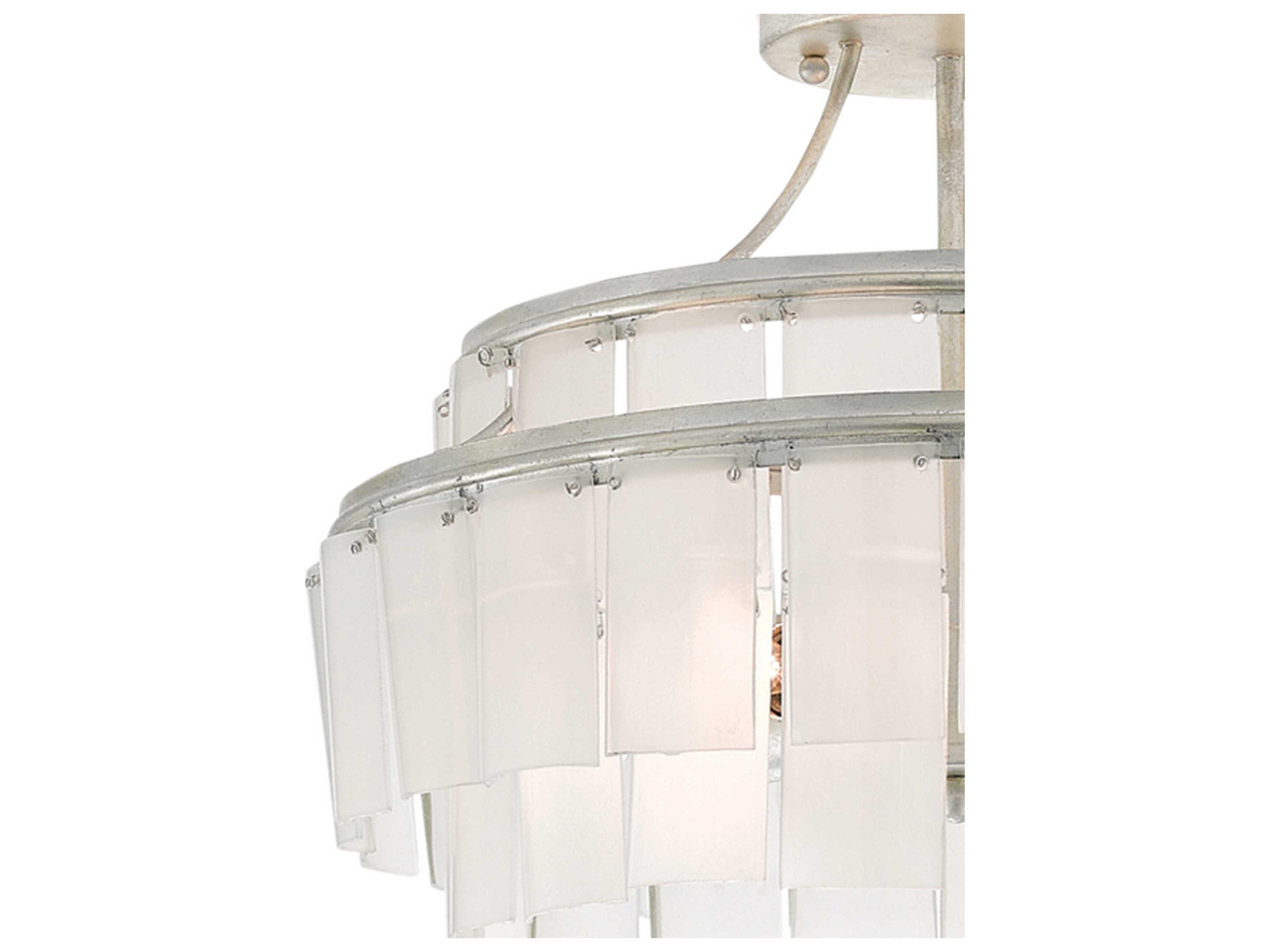 Currey & Company Vintner Contemporary Silver Leaf Opaque White Glass Round Semi Flush Mount
