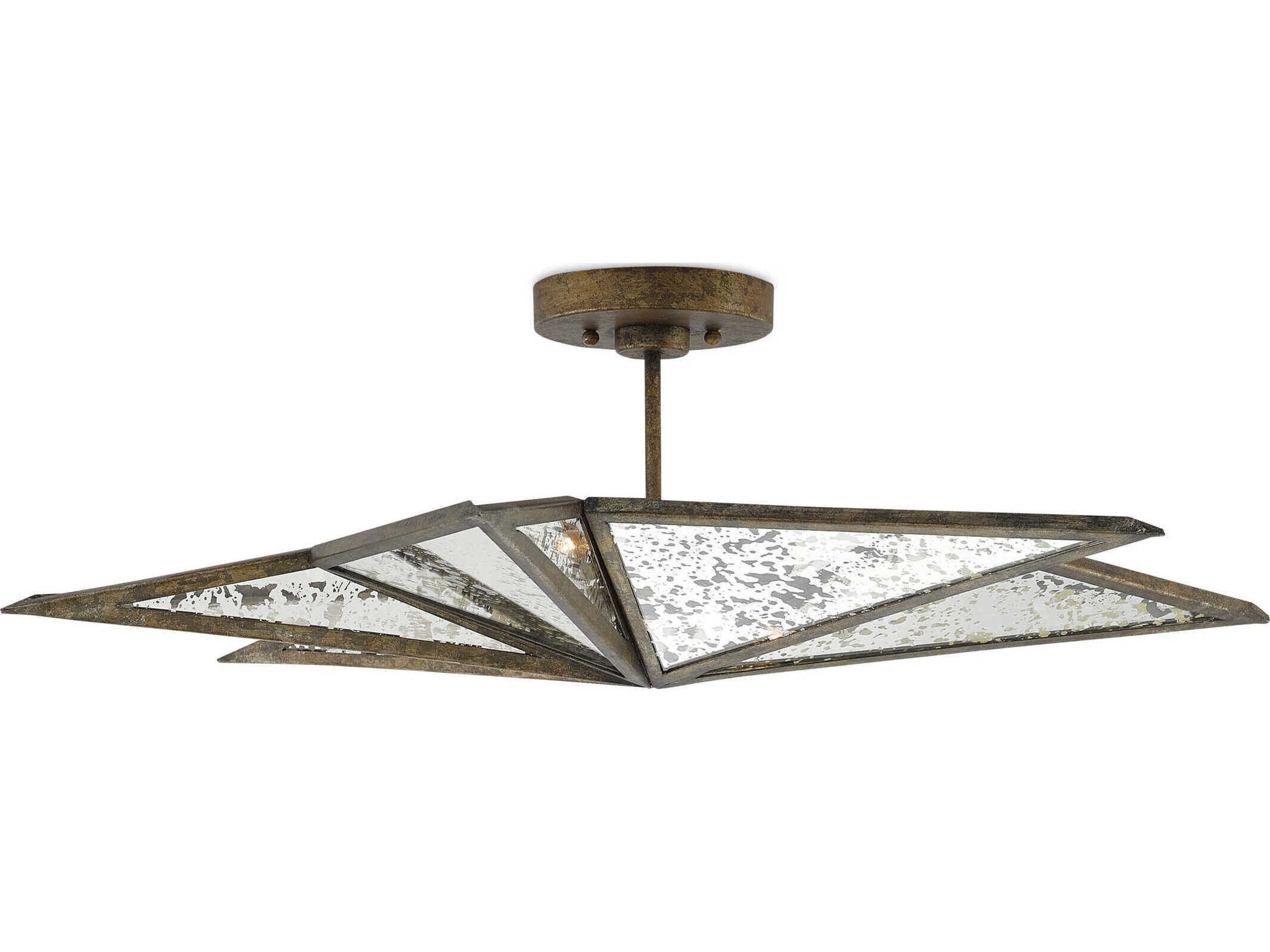 Currey & Company Stargazer Pyrite Bronze Raj Mirror Glass Semi Flush Mount