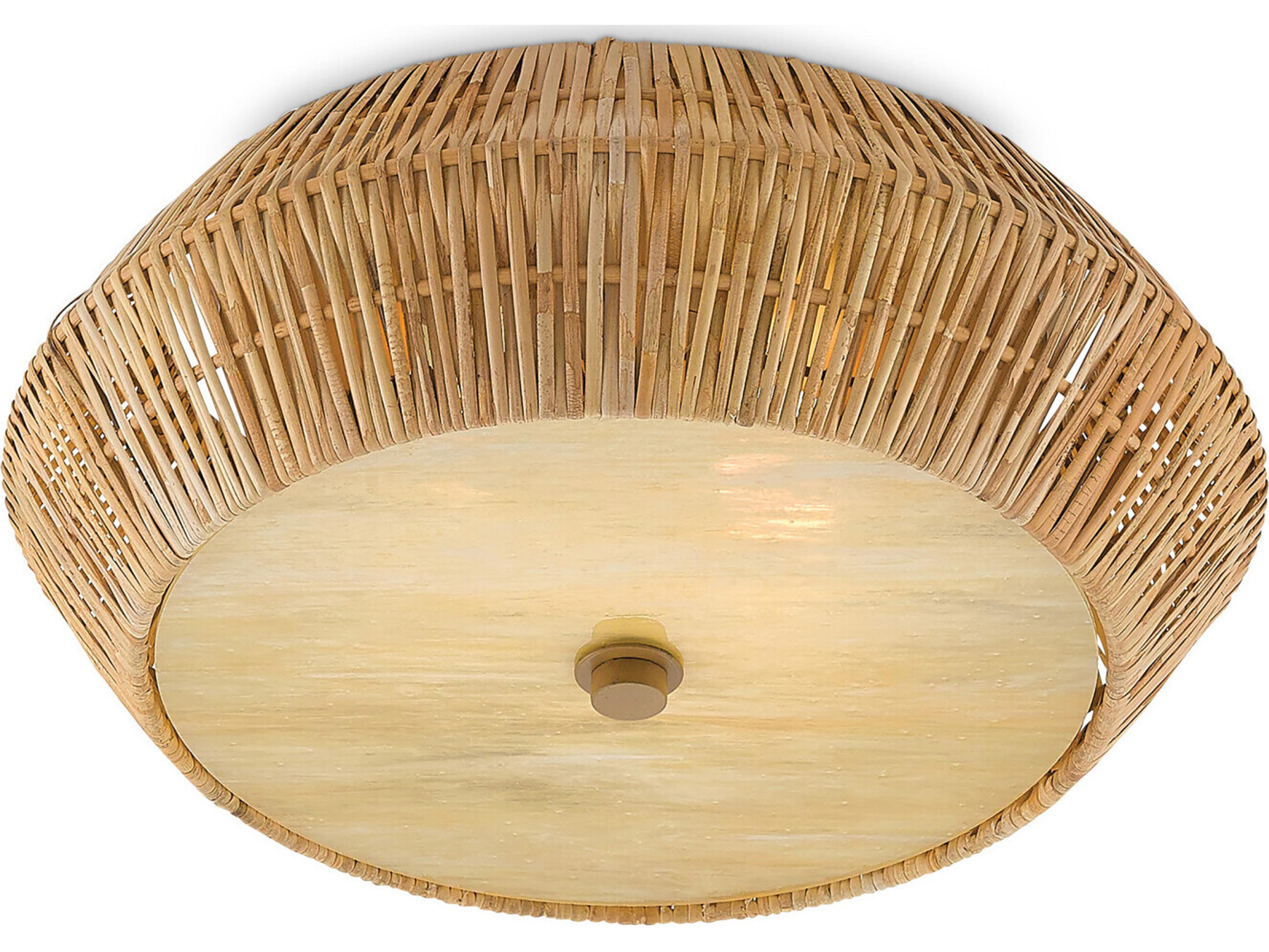 Currey & Company Antibes Natural Honey Beige Wood Glass Geometric Flush Mount