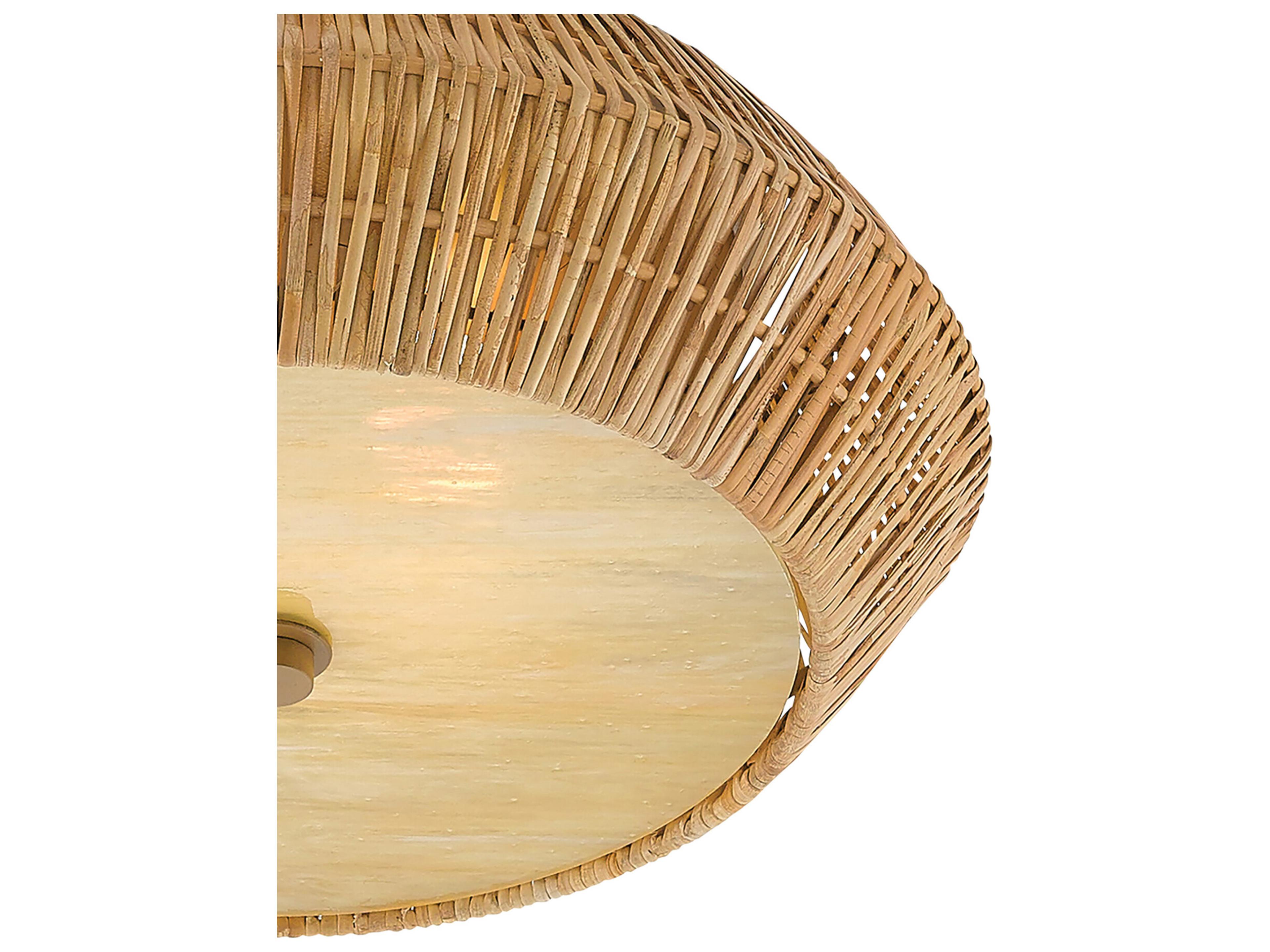 Currey & Company Antibes Natural Honey Beige Wood Glass Geometric Flush Mount