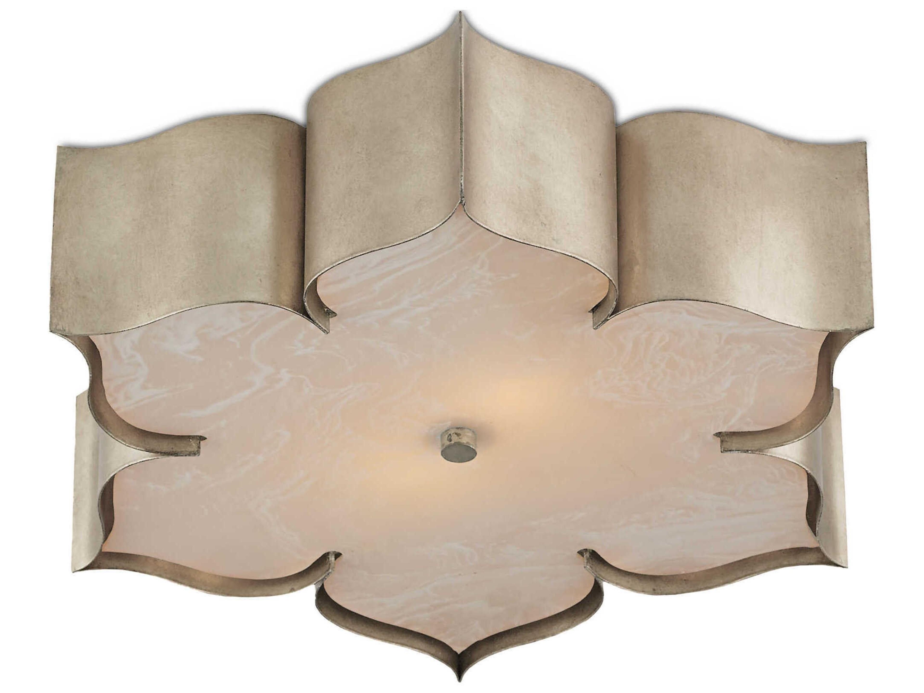 Grand Lotus Flush Mount Contemporary Silver Leaf Ceiling Light