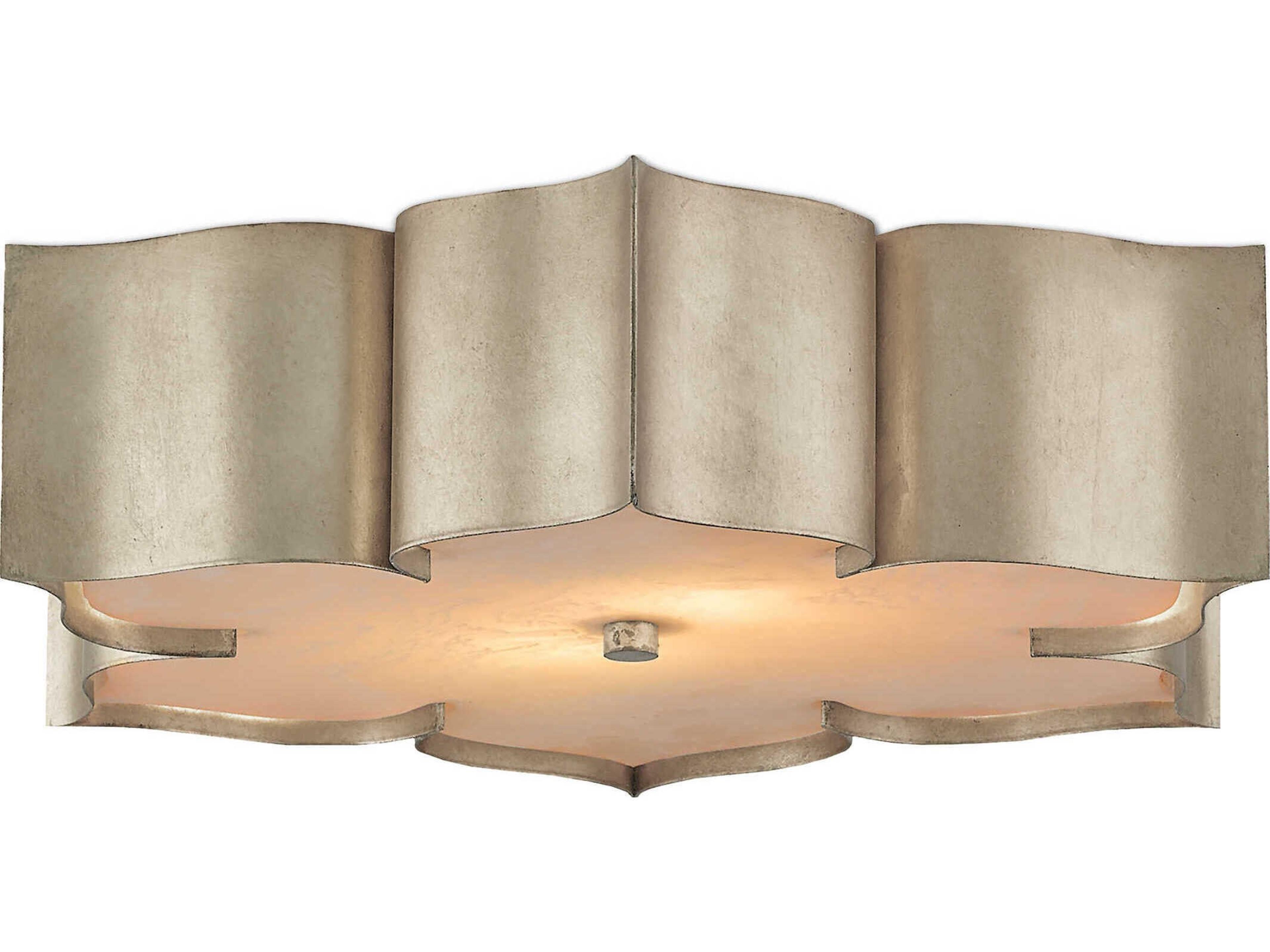 Currey & Company Grand Lotus 2-Light Contemporary Silver Leaf LED Flush Mount