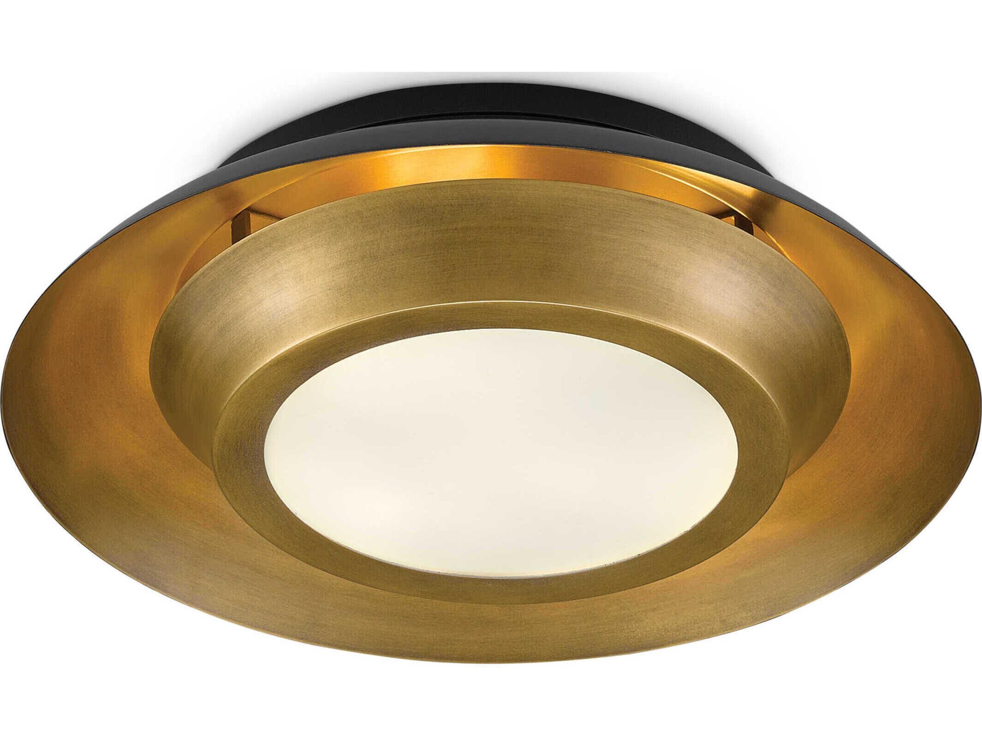 Currey & Company Metaphor 3-Light Painted Antique Brass Black Glass LED Bowl Round Flush Mount
