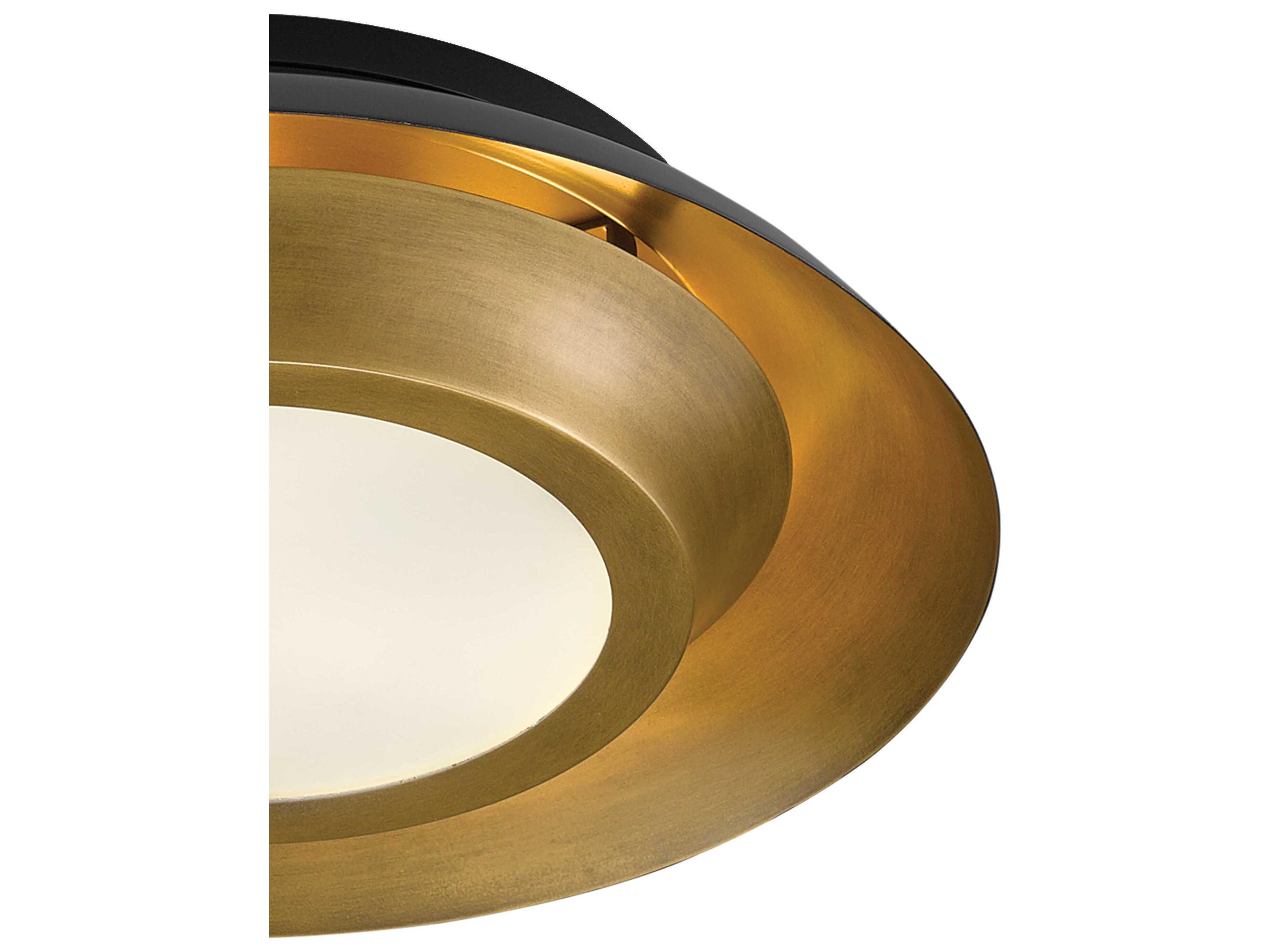 Currey & Company Metaphor 3-Light Painted Antique Brass Black Glass LED Bowl Round Flush Mount