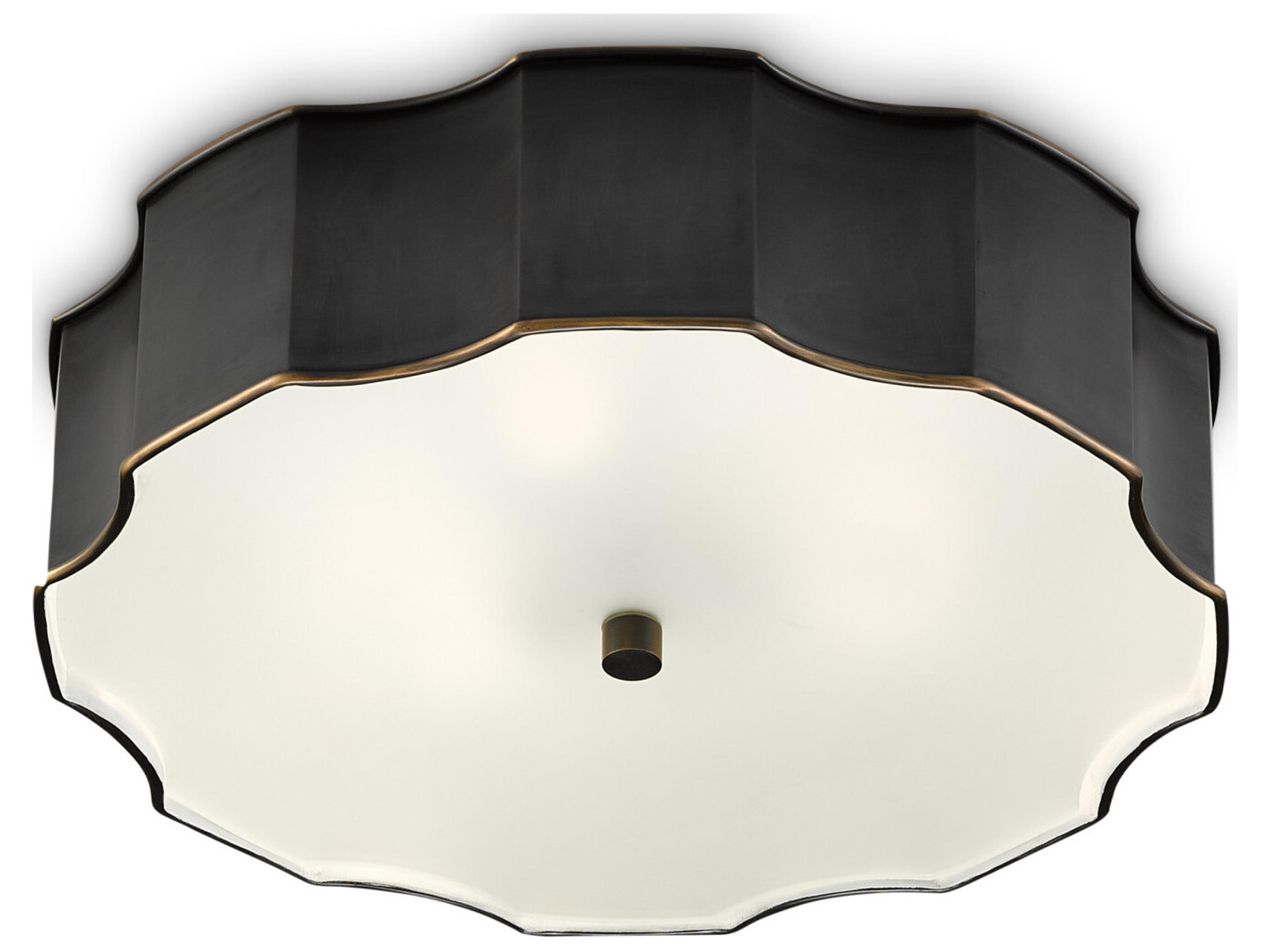 Currey & Company Wexford 3-Light Oil Rubbed Bronze Glass LED Geometric Flush Mount