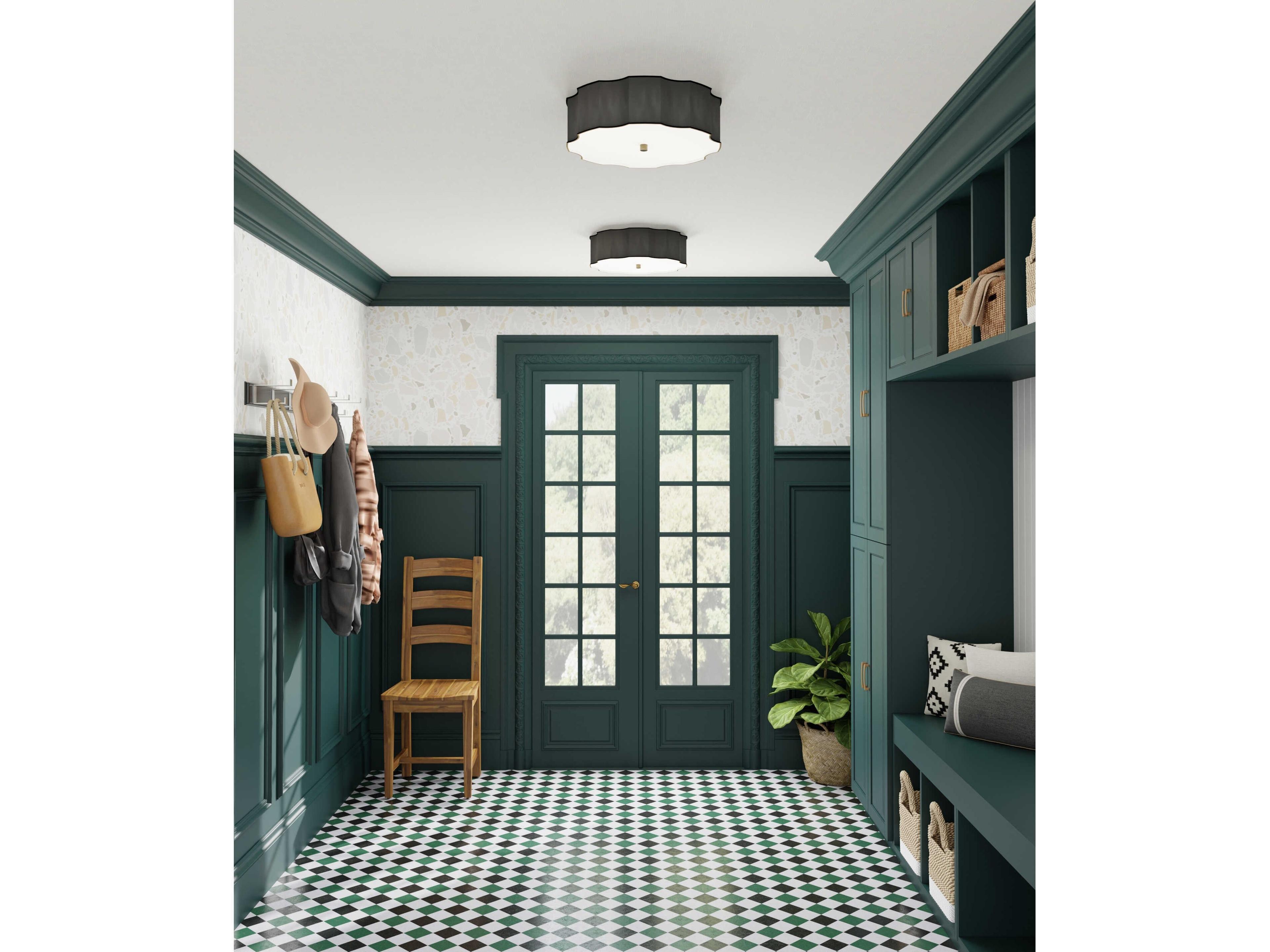 Currey & Company Wexford 3-Light Oil Rubbed Bronze Glass LED Geometric Flush Mount