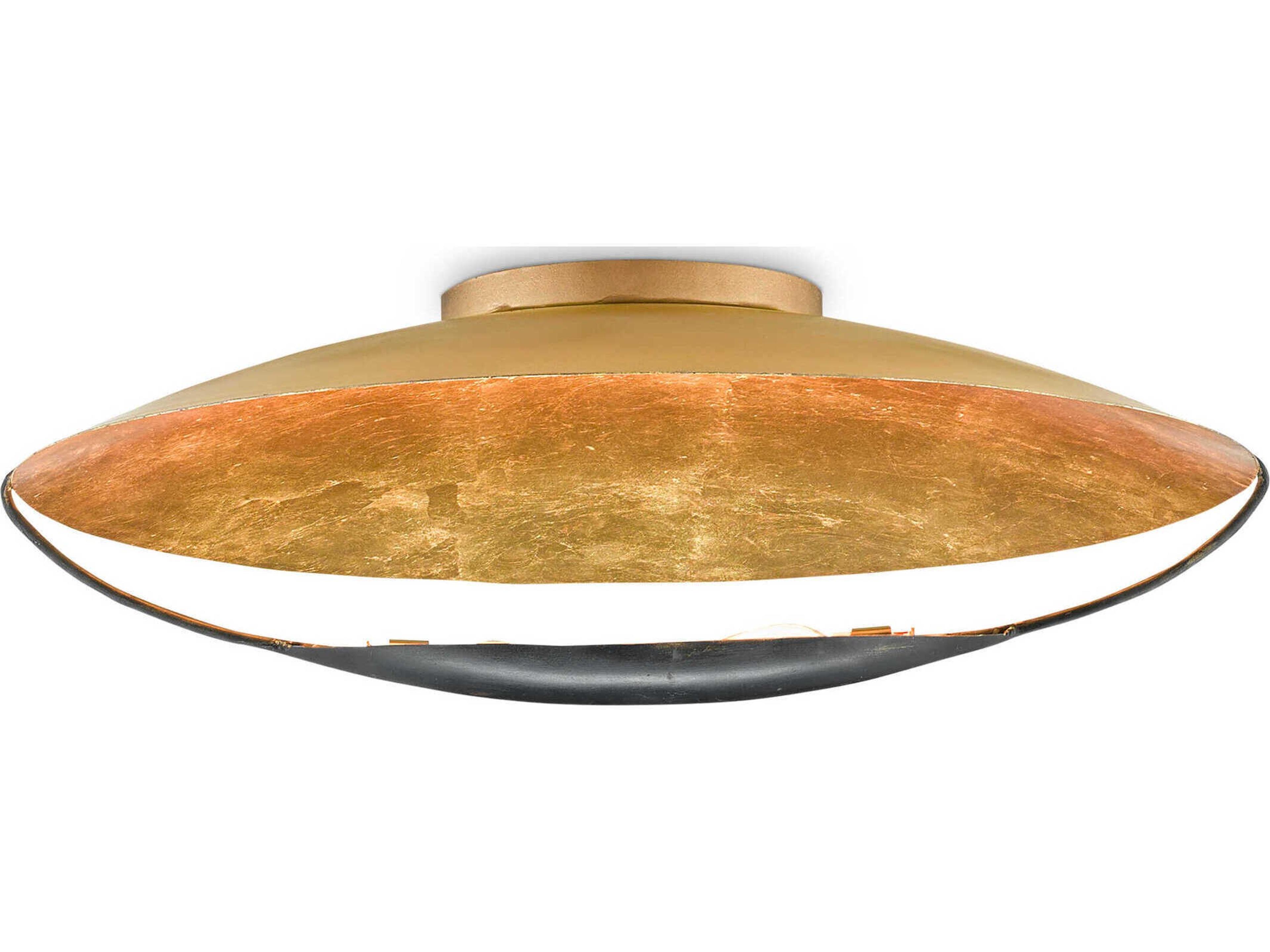 Currey & Company Pinders 2-Light Contemporary Gold Leaf French Black Bowl Flush Mount