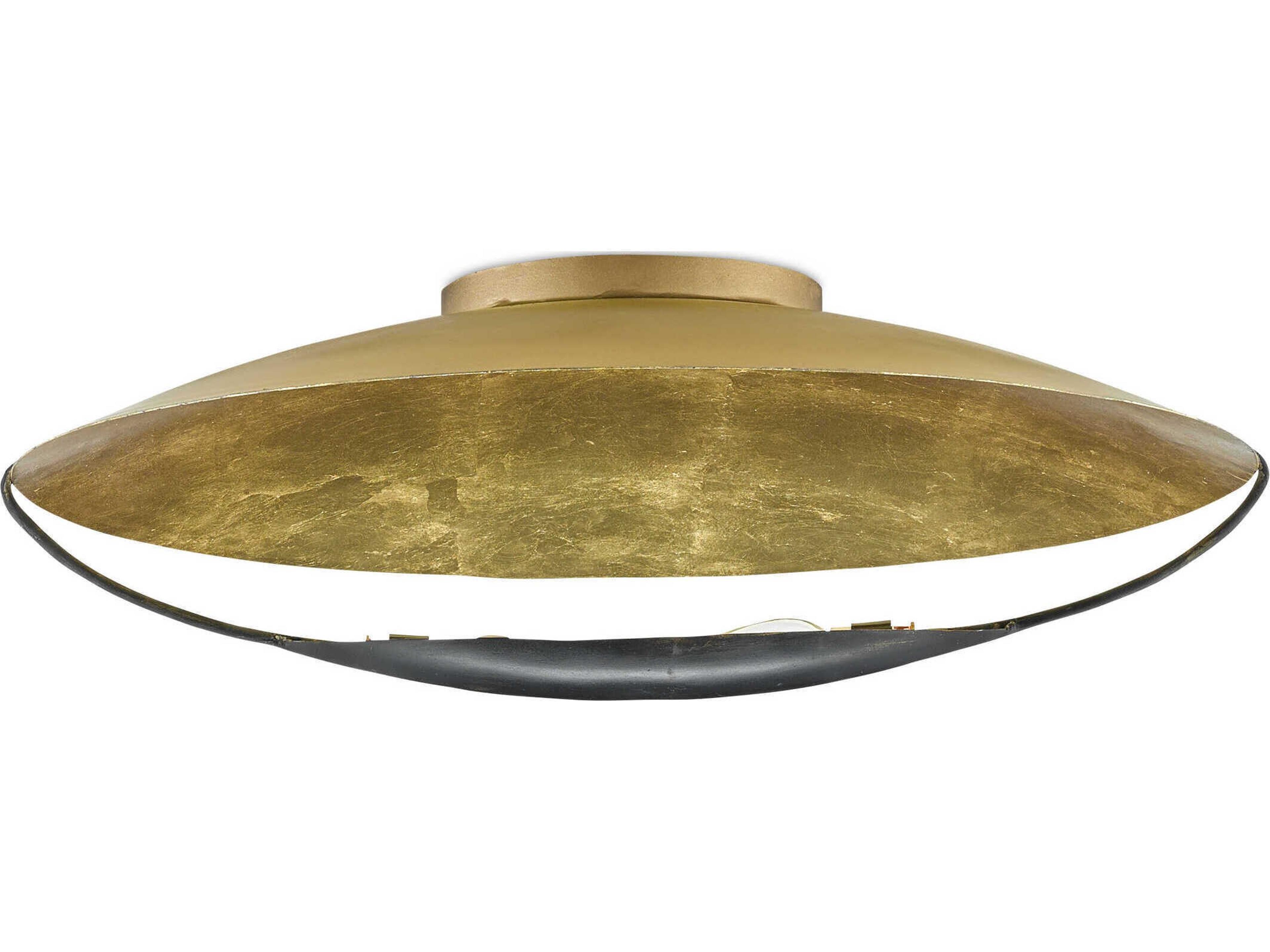 Currey & Company Pinders 2-Light Contemporary Gold Leaf French Black Bowl Flush Mount