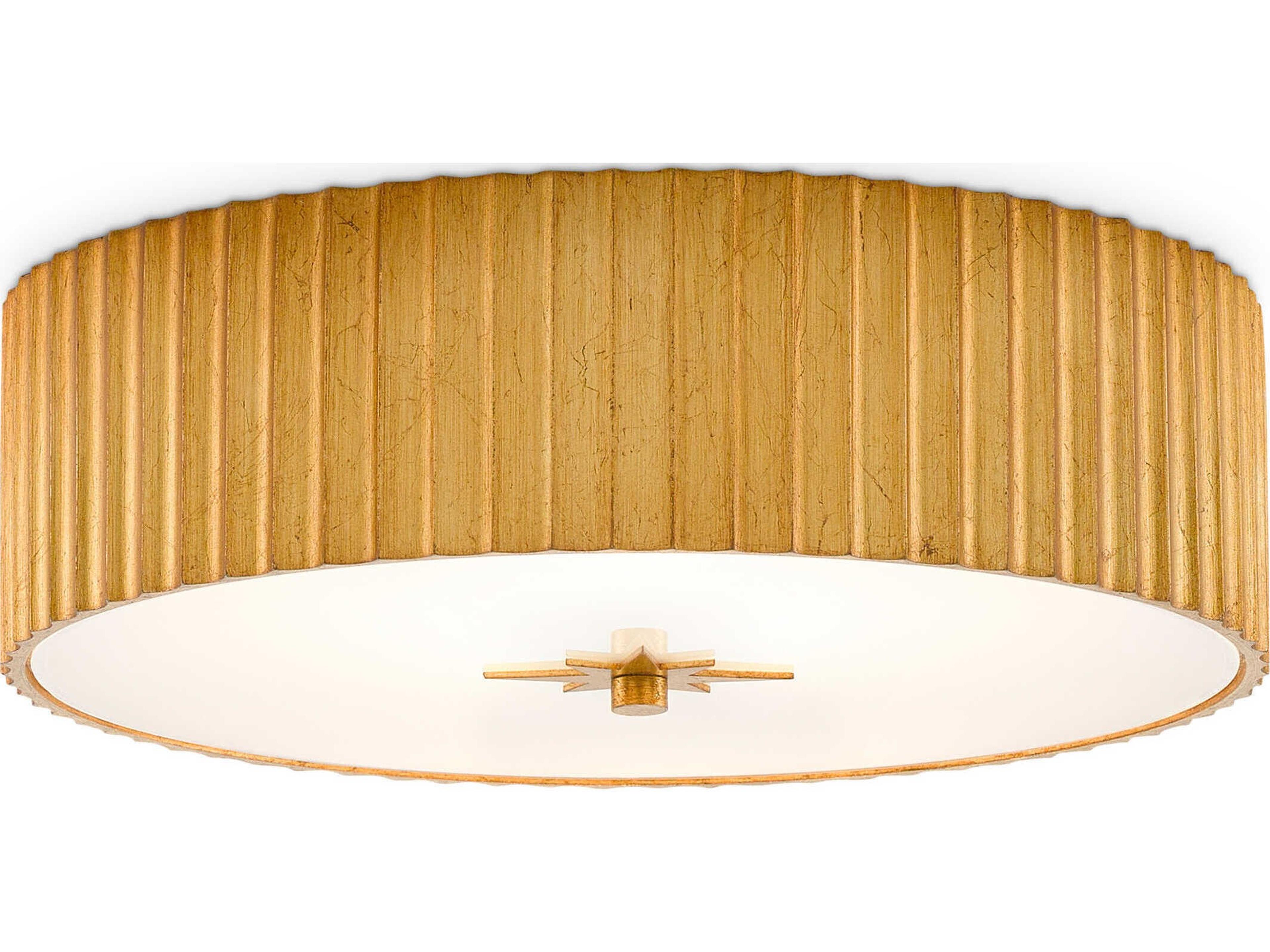Currey & Company Caravel 1-Light Gold Leaf Glass LED Drum Flush Mount