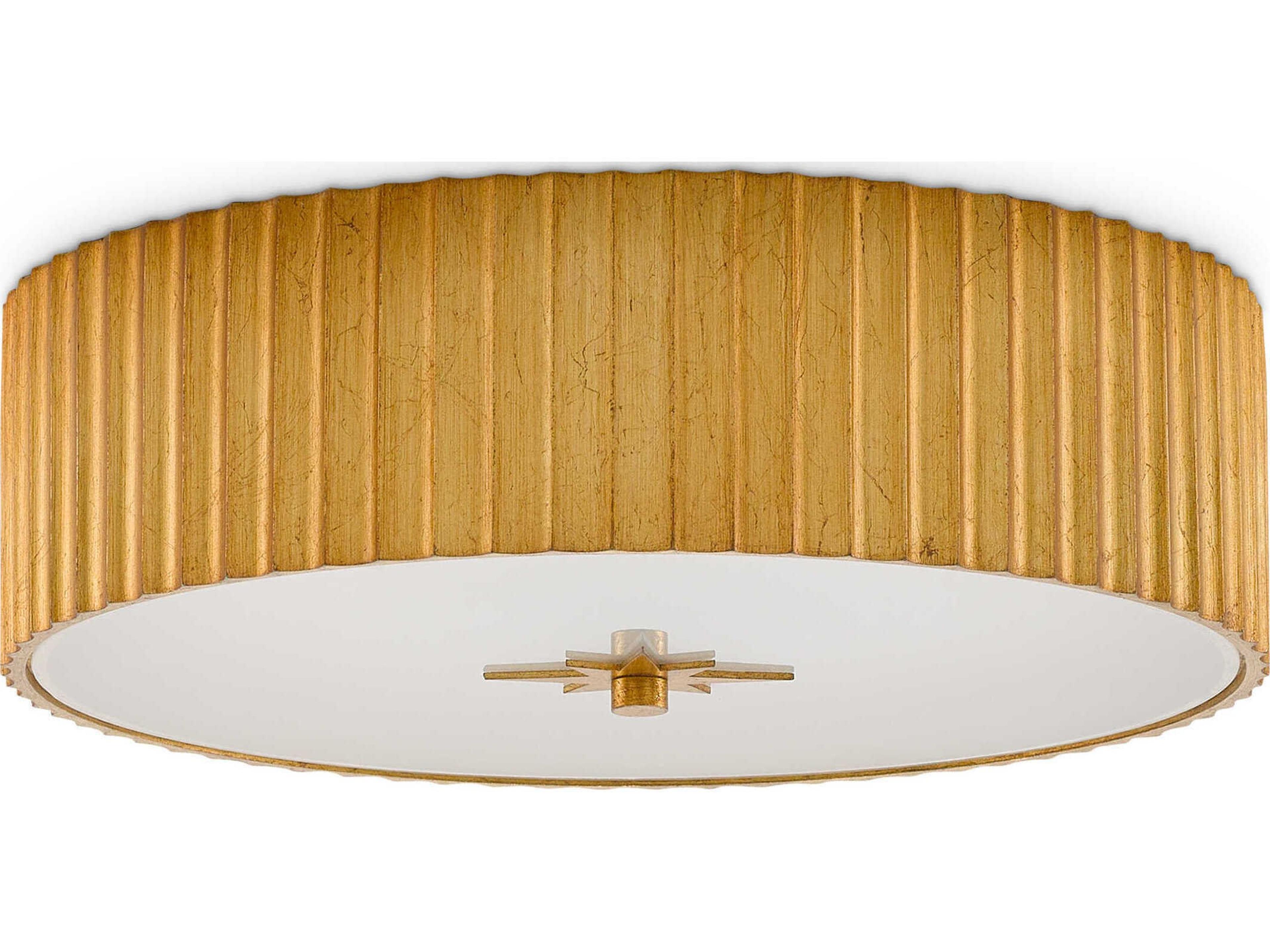 Currey & Company Caravel 1-Light Gold Leaf Glass LED Drum Flush Mount