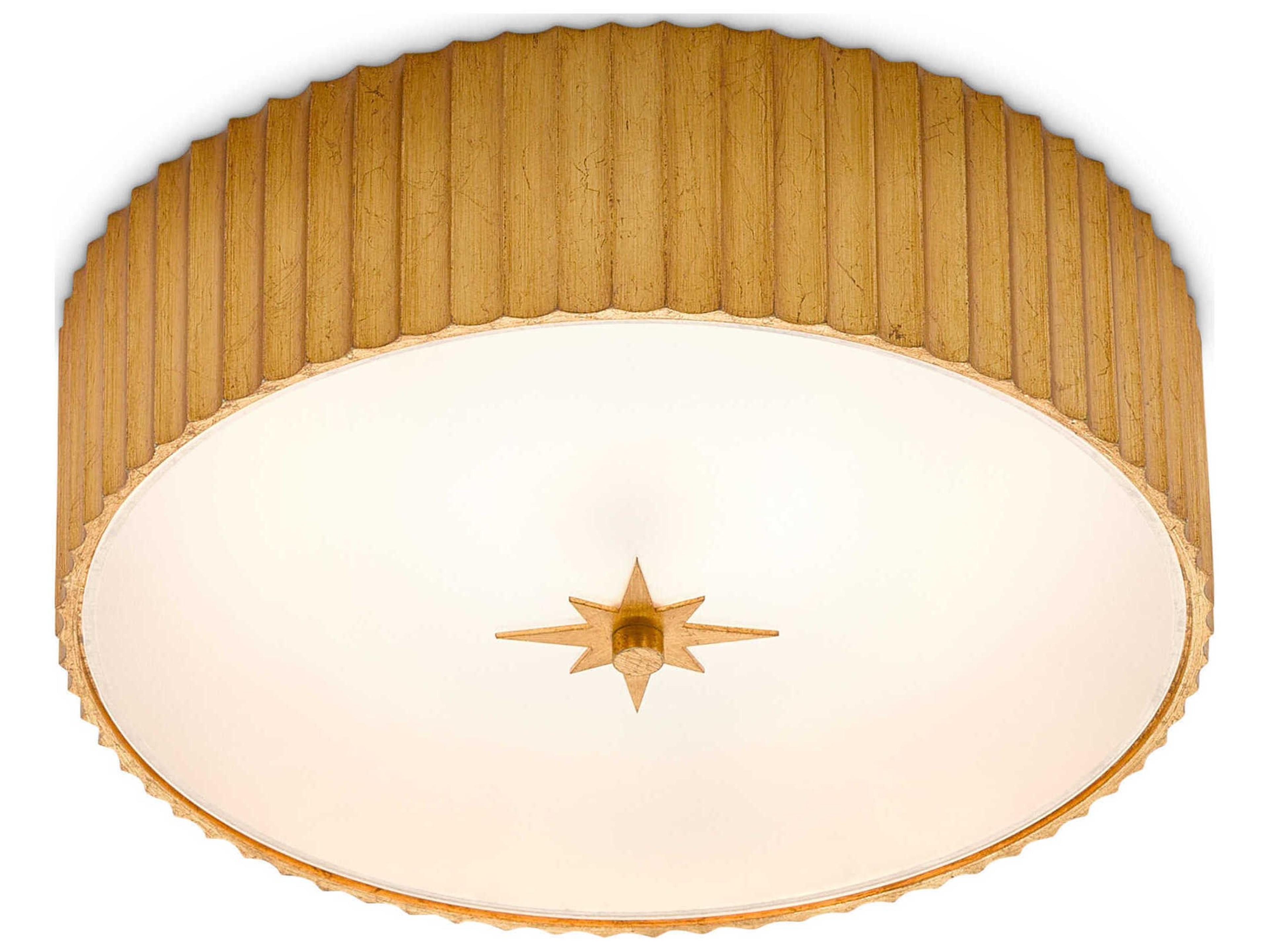 Currey & Company Caravel 1-Light Gold Leaf Glass LED Drum Flush Mount