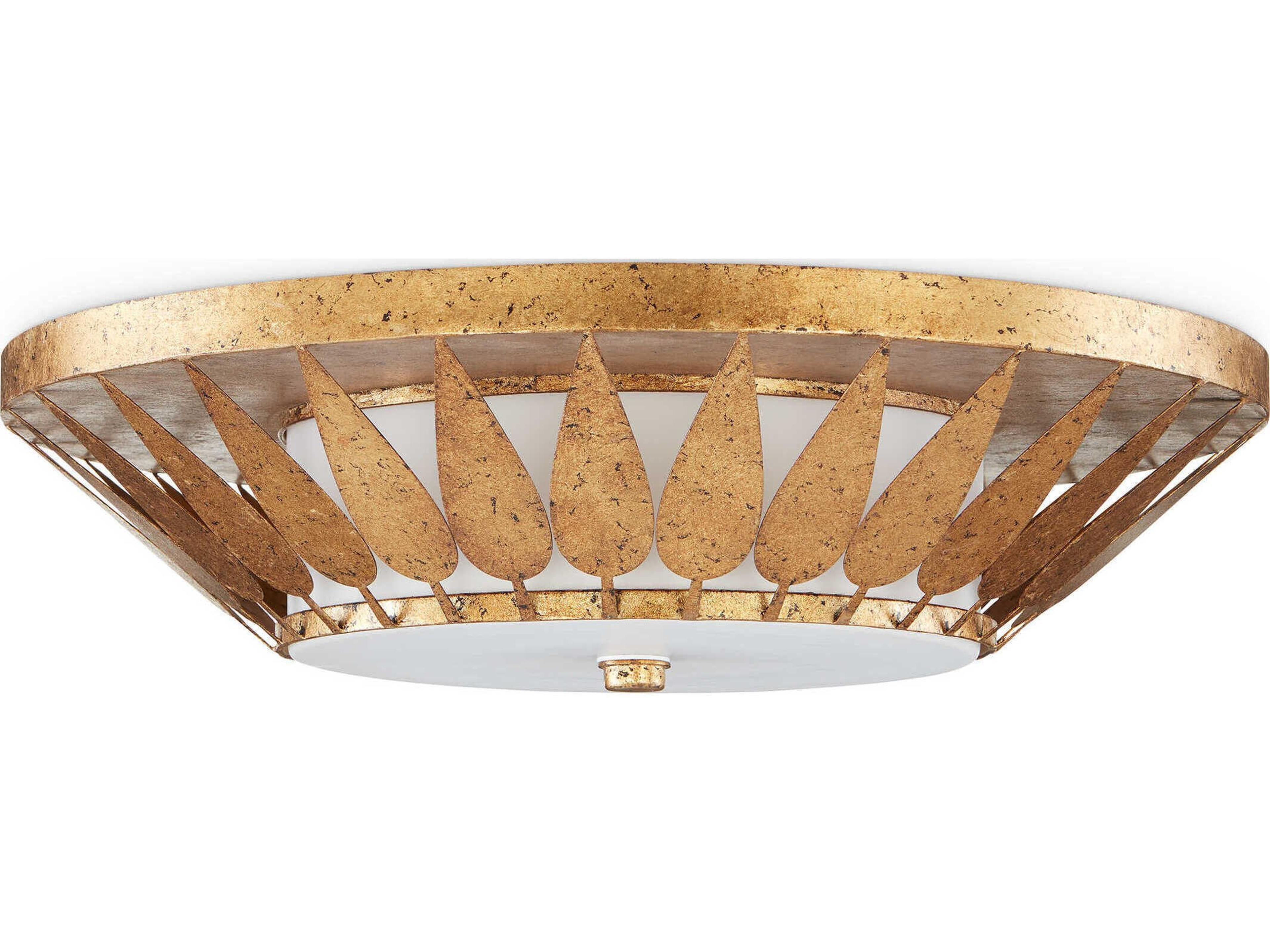 Currey & Company Floris 1-Light New Gold Leaf Glass LED Flush Mount
