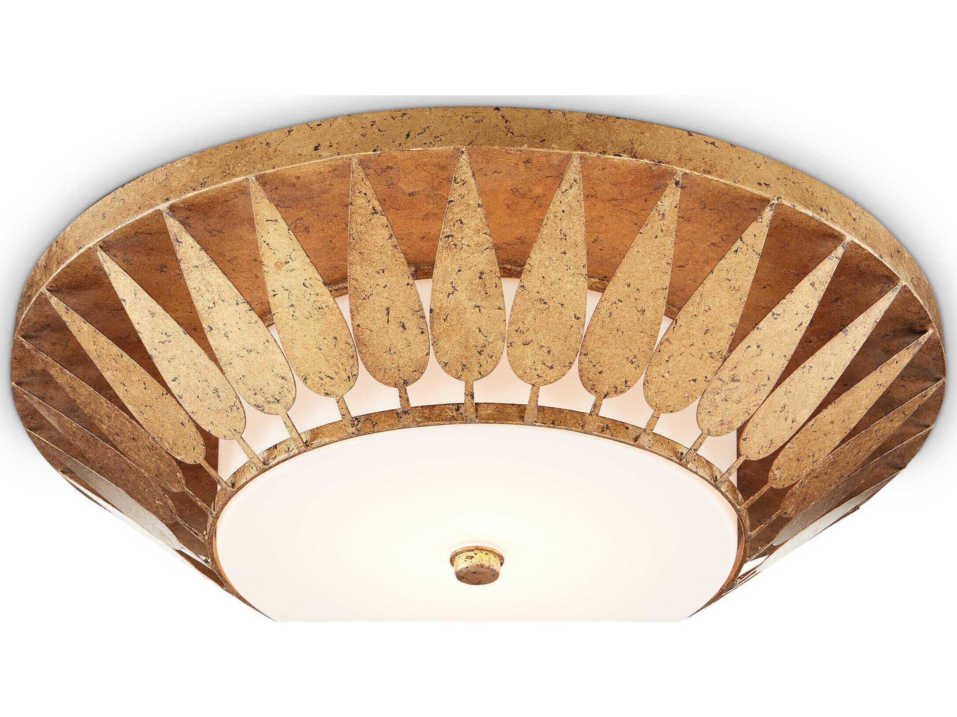 Currey & Company Floris 1-Light New Gold Leaf Glass LED Flush Mount