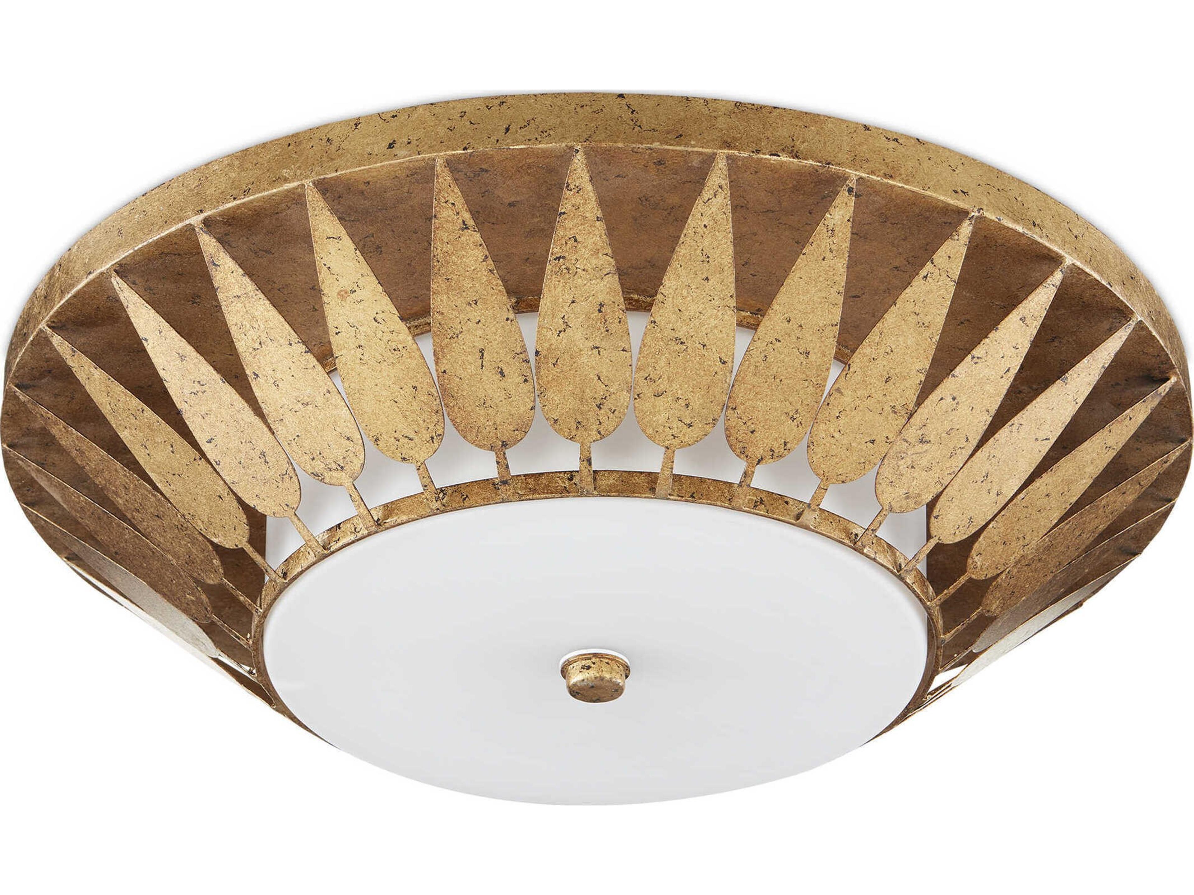 Currey & Company Floris 1-Light New Gold Leaf Glass LED Flush Mount