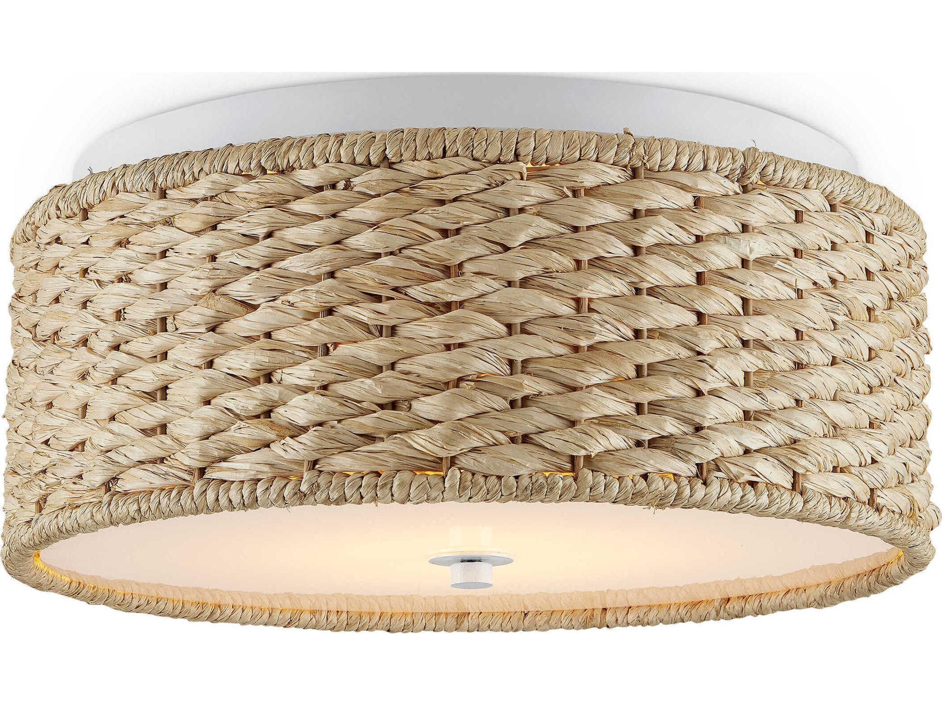 Currey & Company Colchester 1-Light Sugar White Natural Brown LED Drum Flush Mount
