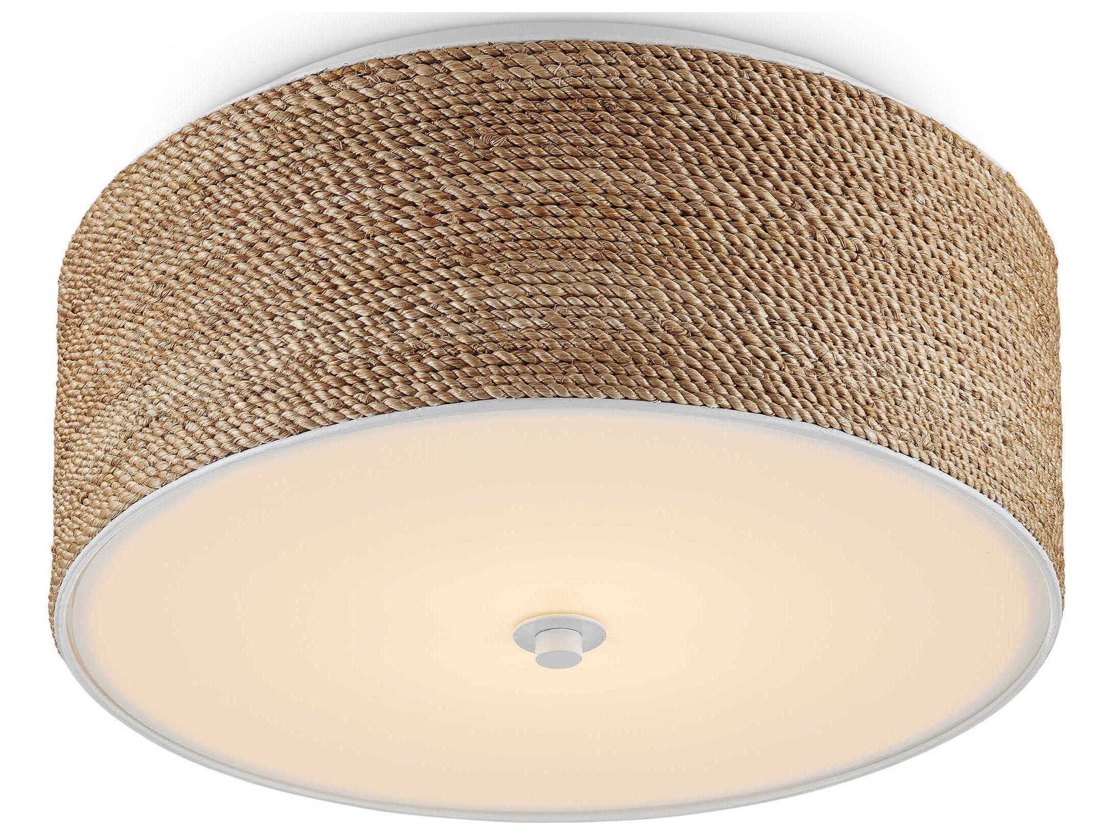 Currey & Company Coulton 1-Light Sugar White Natural Brown LED Drum Flush Mount