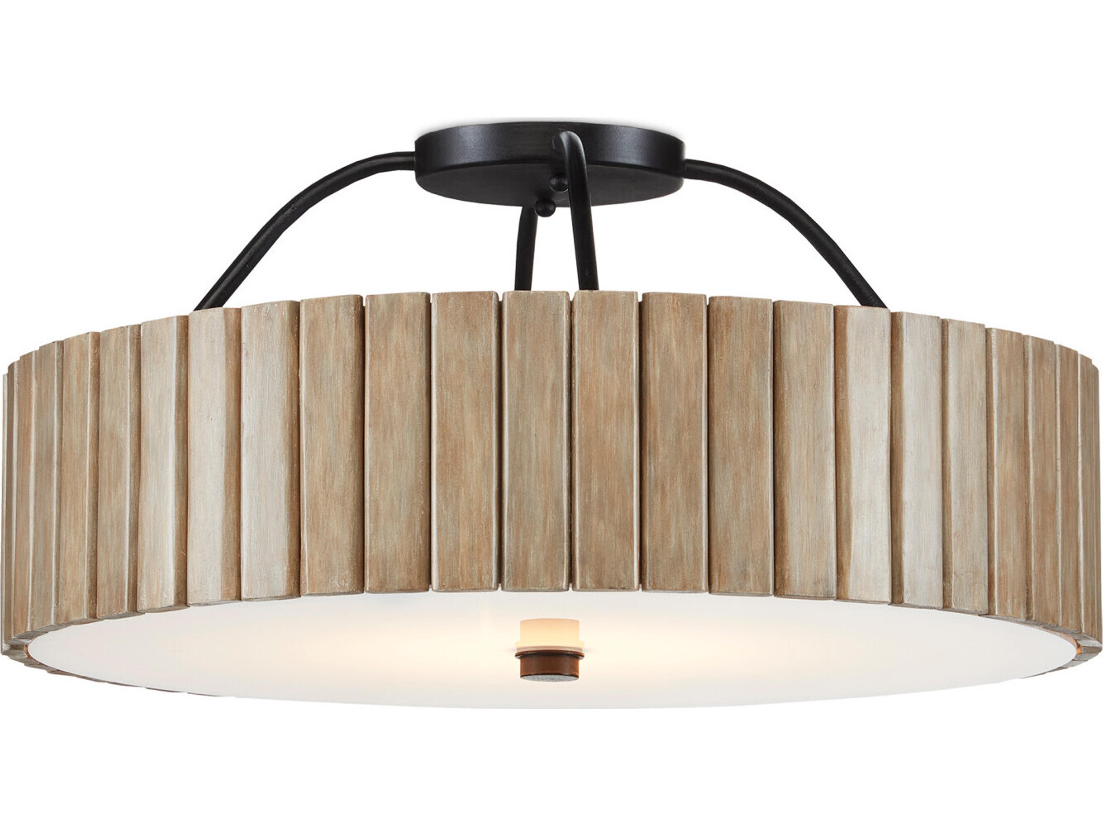 Currey & Company Tetterby 1-Light Natural Black Brown Drum Semi Flush Mount