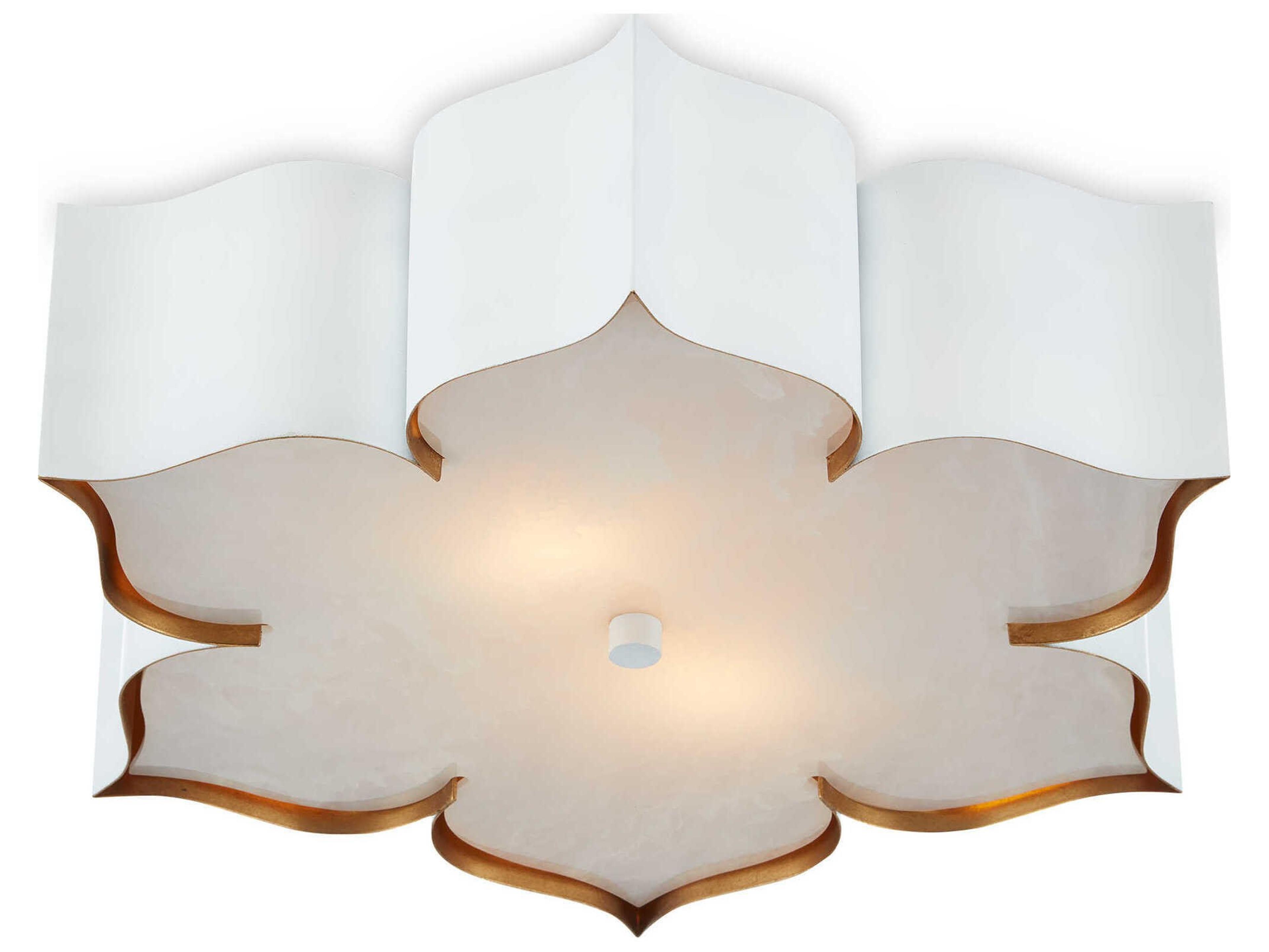 Grand Lotus 2-Light Sugar White Contemporary Gold Leaf Flush Mount