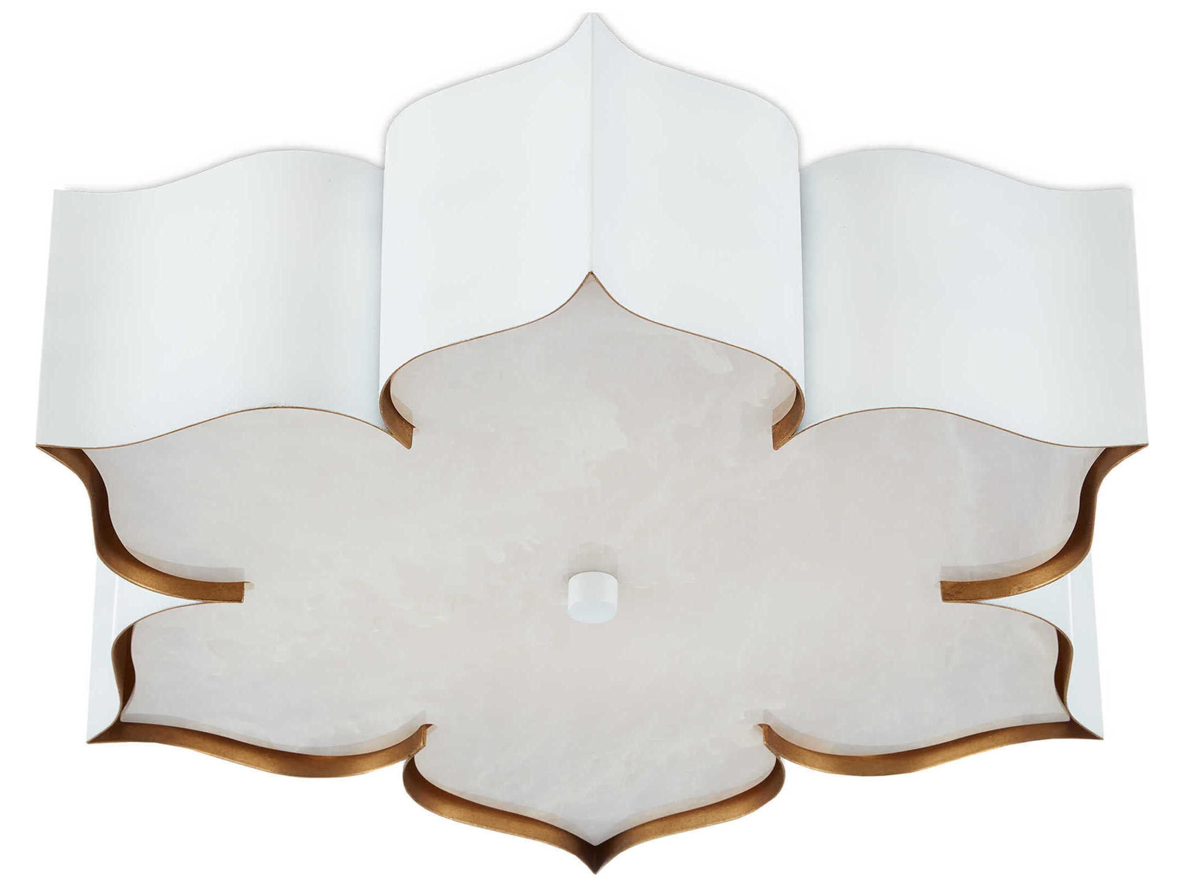 Currey & Company Grand Lotus 2-Light Sugar White Contemporary Gold Leaf Flush Mount