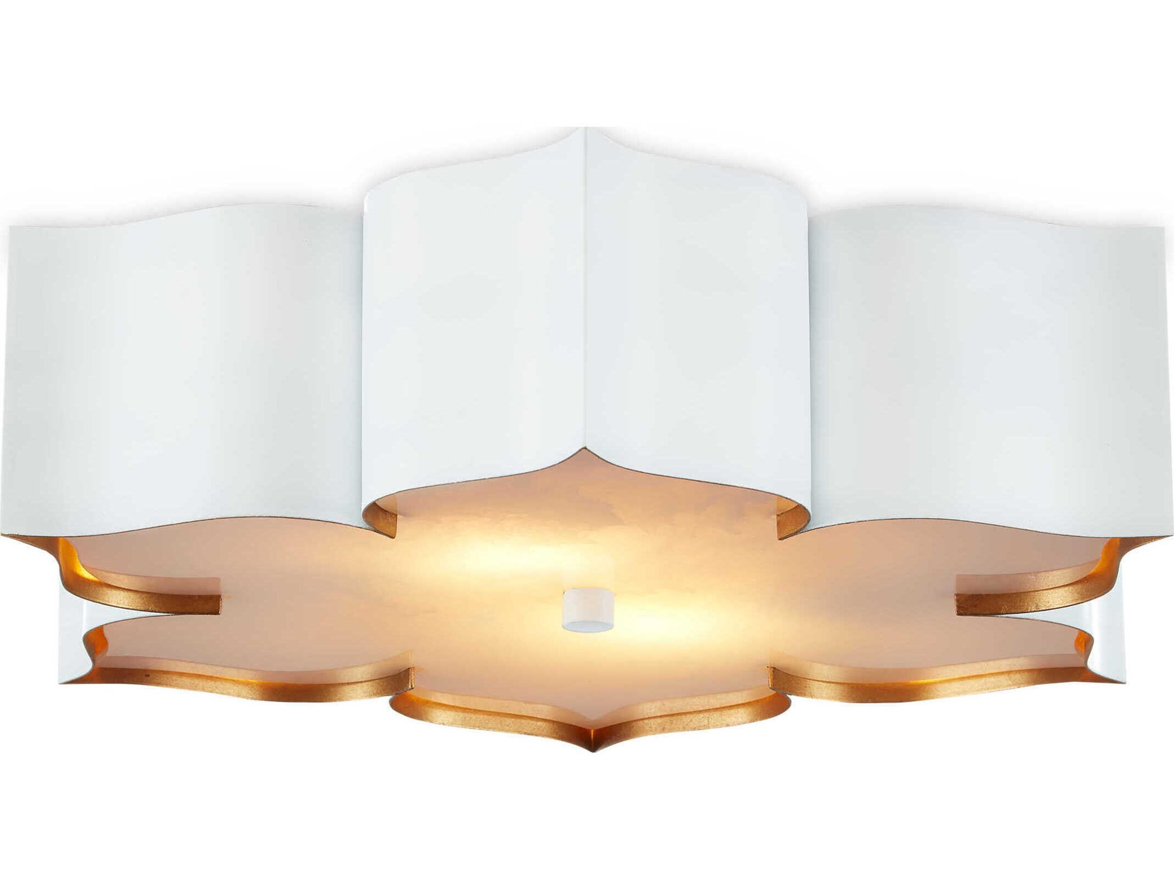 Currey & Company Grand Lotus 2-Light Sugar White Contemporary Gold Leaf Flush Mount