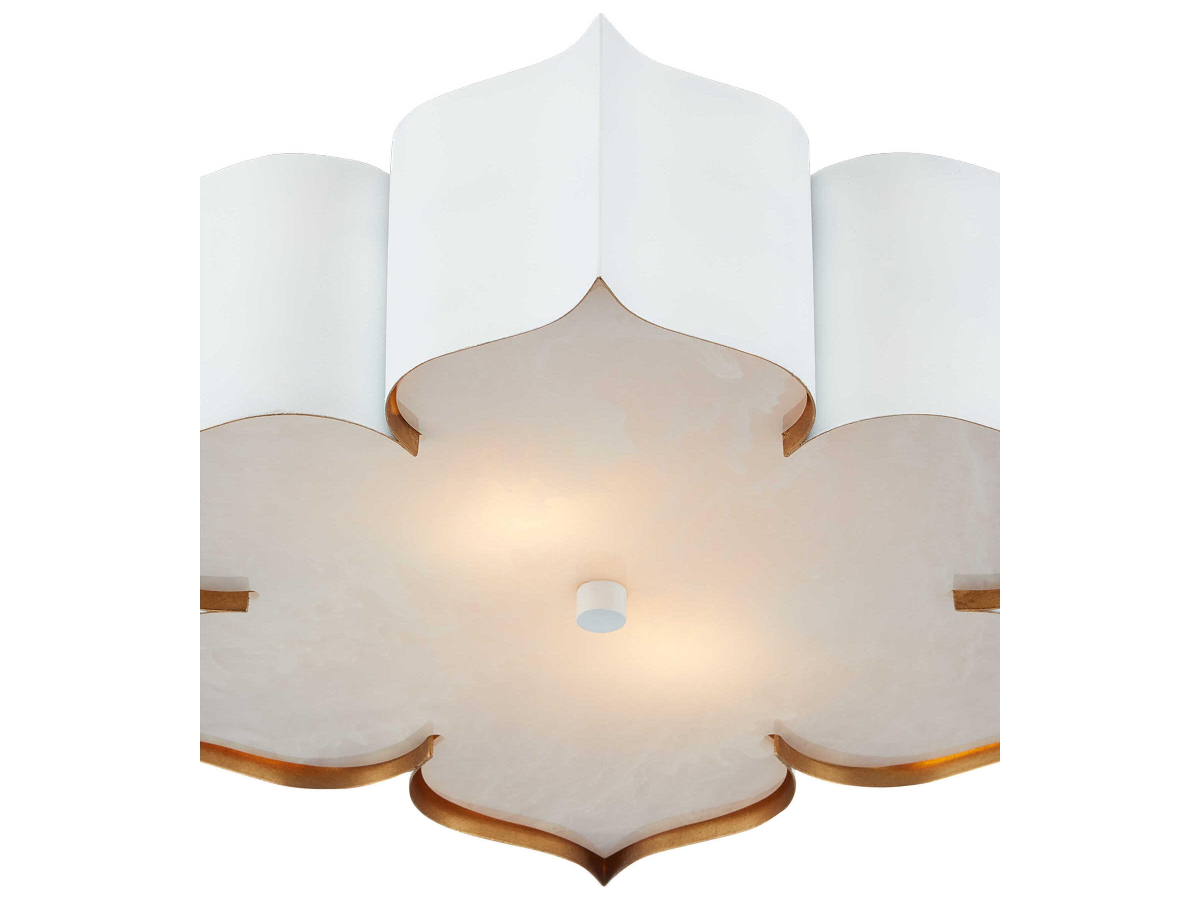 Currey & Company Grand Lotus 2-Light Sugar White Contemporary Gold Leaf Flush Mount