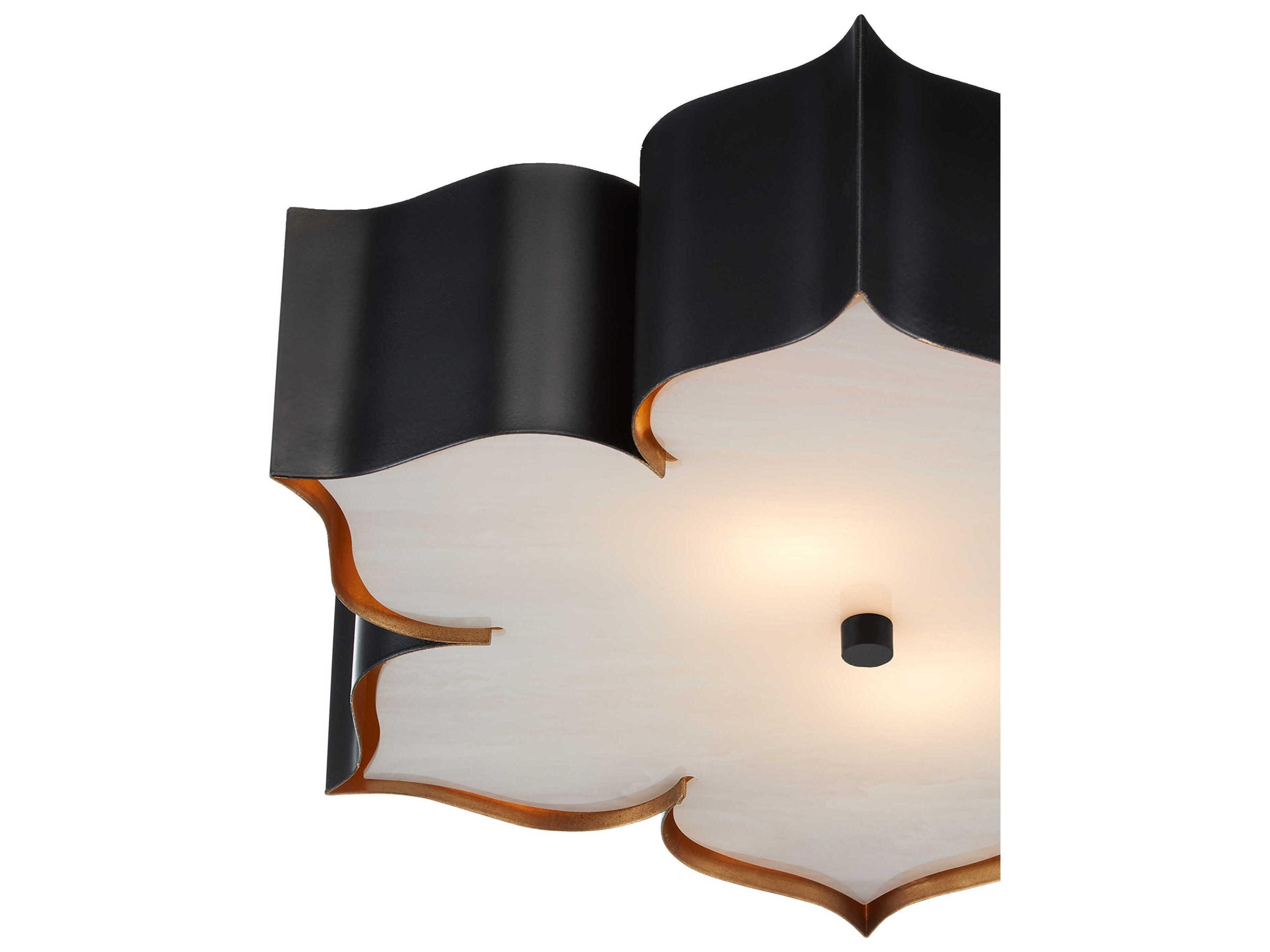 Currey & Company Grand Lotus 2-Light Satin Black Contemporary Gold Leaf Flush Mount