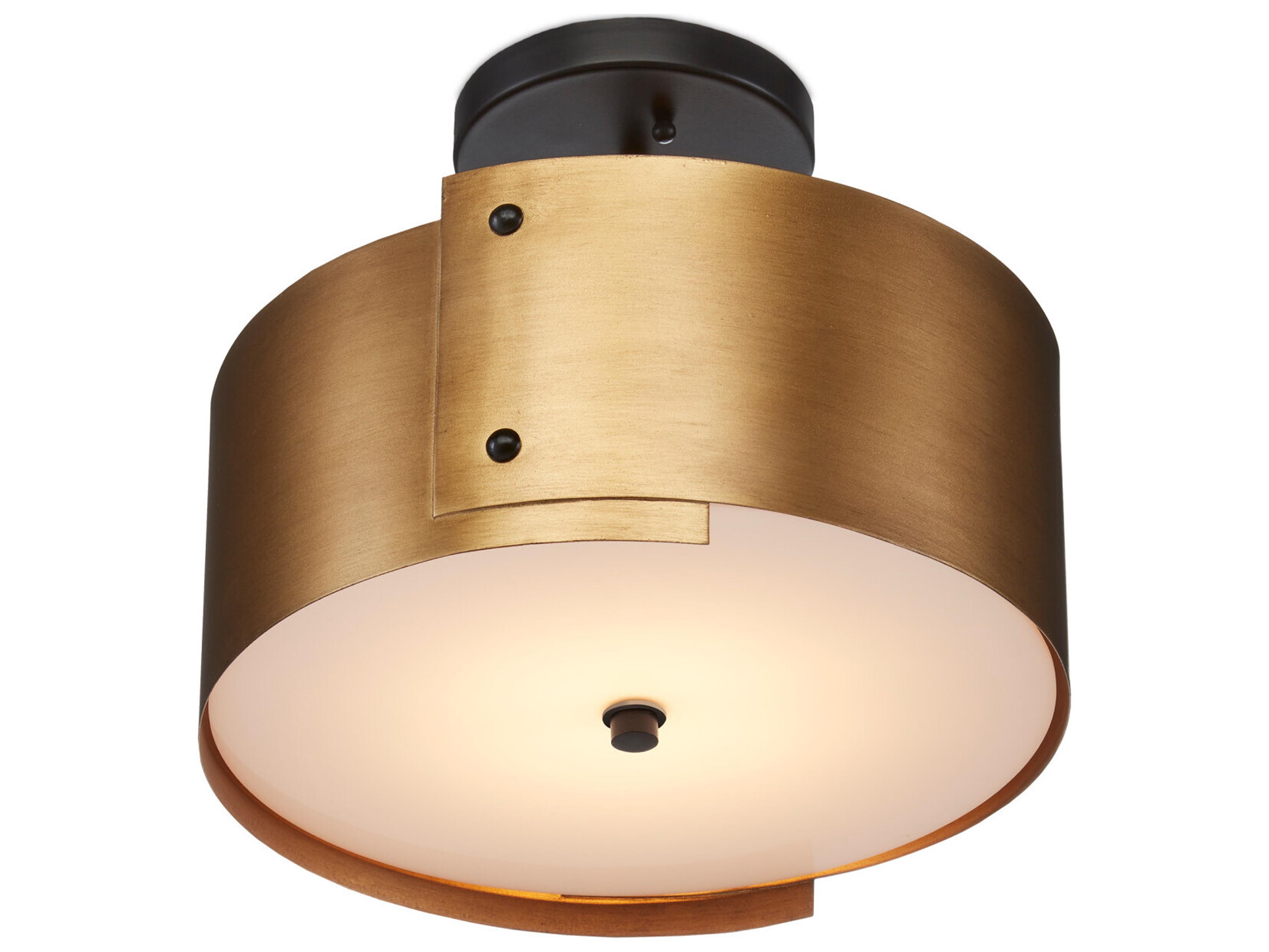 Currey & Company Ritsu 1-Light Antique Brass Black Drum Semi Flush Mount