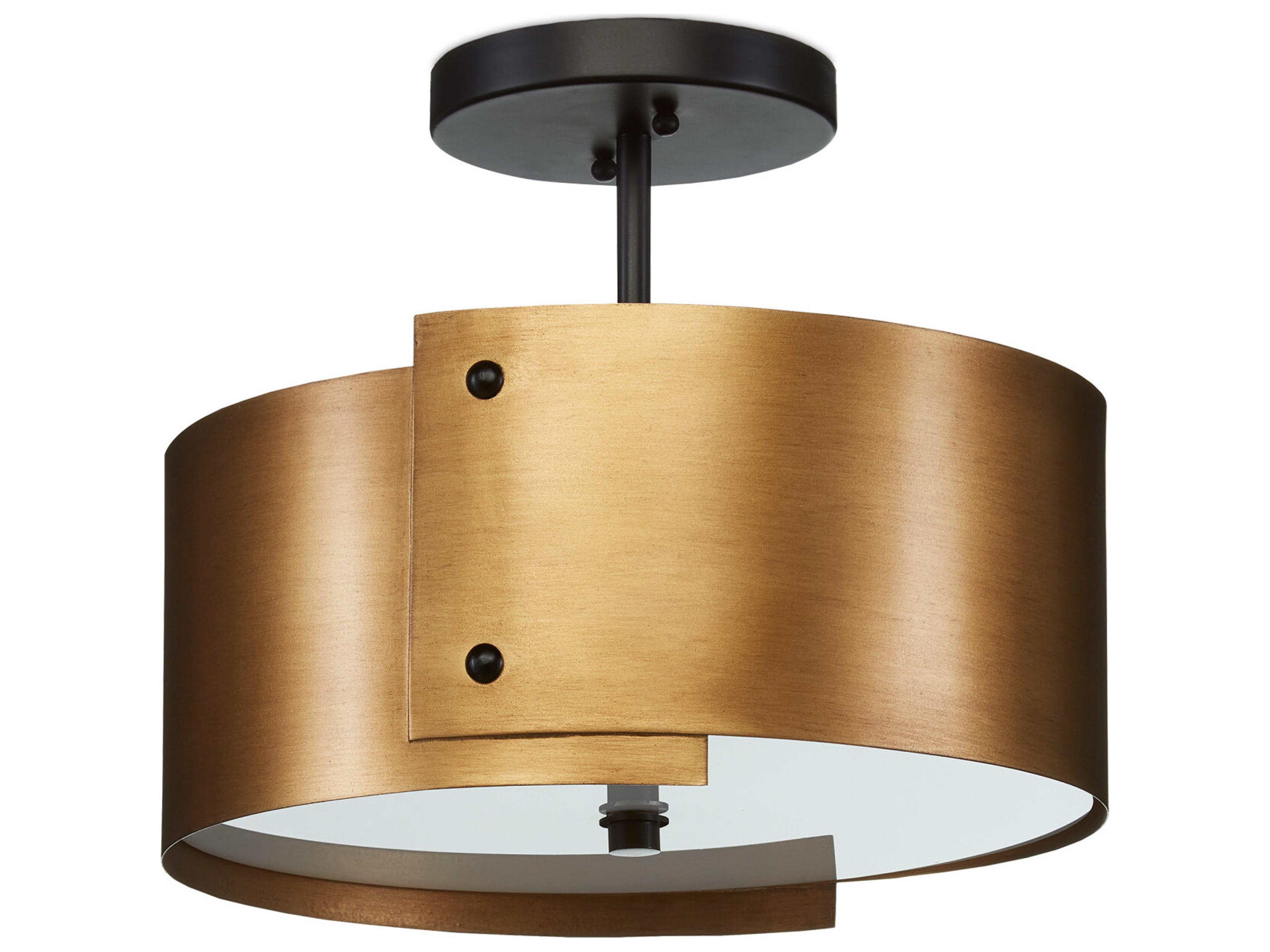 Currey & Company Ritsu 1-Light Antique Brass Black Drum Semi Flush Mount