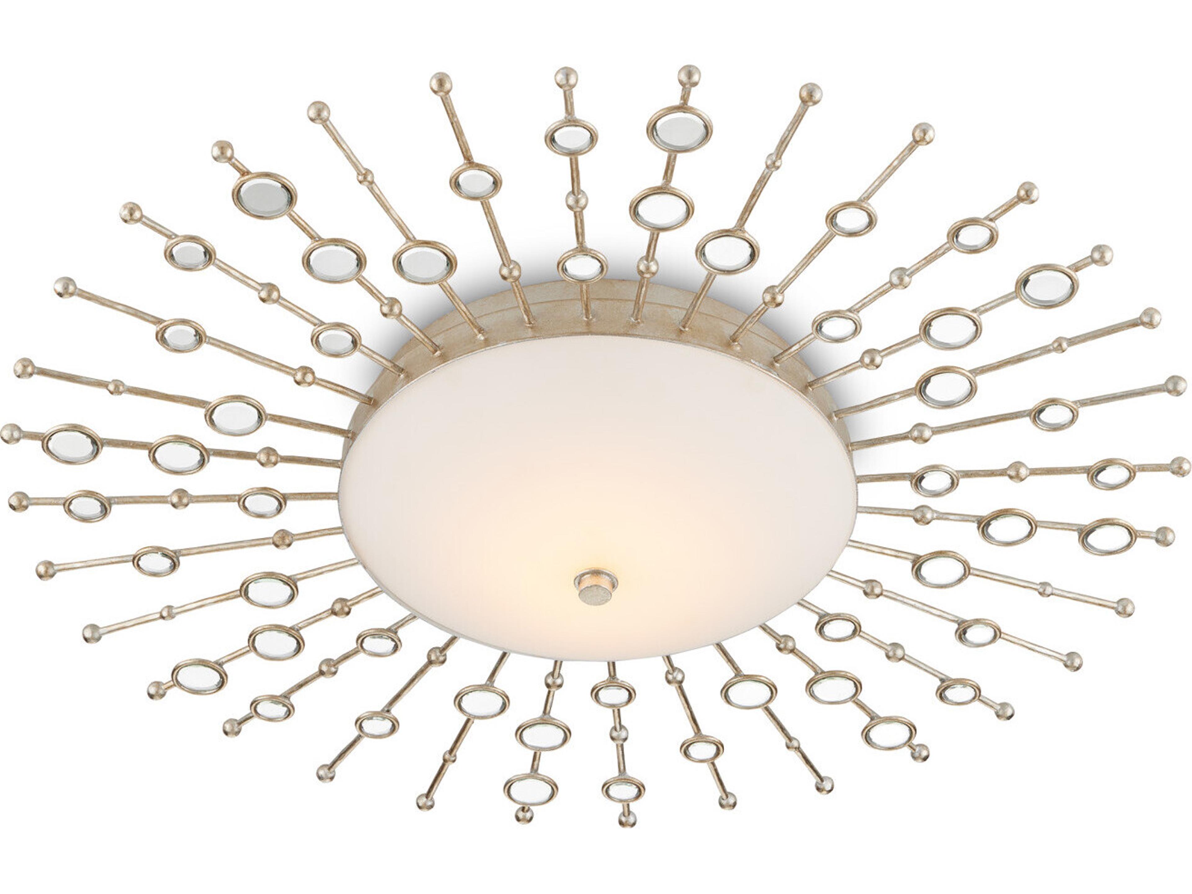 Currey & Company Planisphere 1-Light Silver Leaf Glass LED Flush Mount