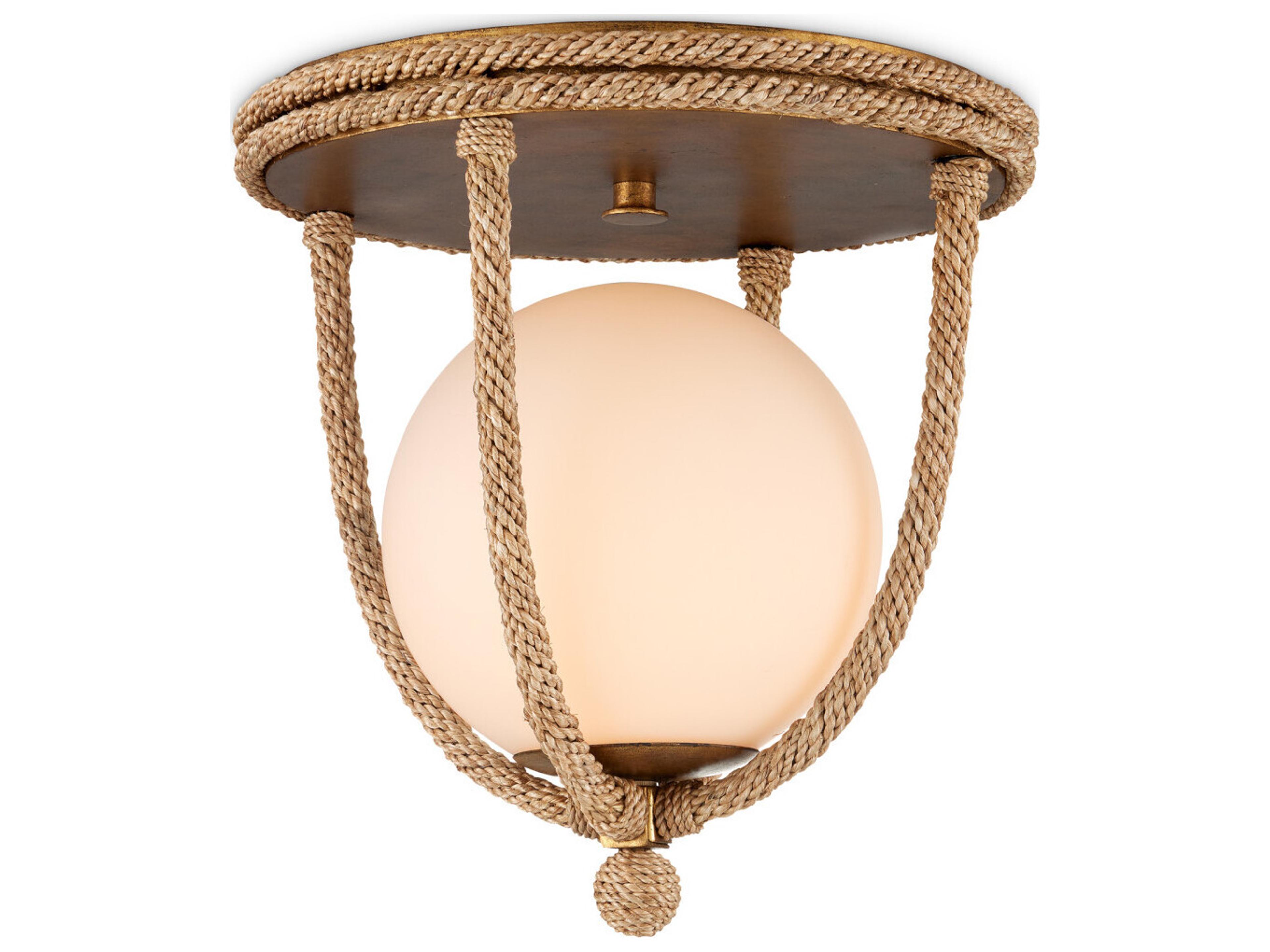 Currey & Company Passageway 1-Light Natural Dorado Gold Brown Glass Globe Semi Flush Mount