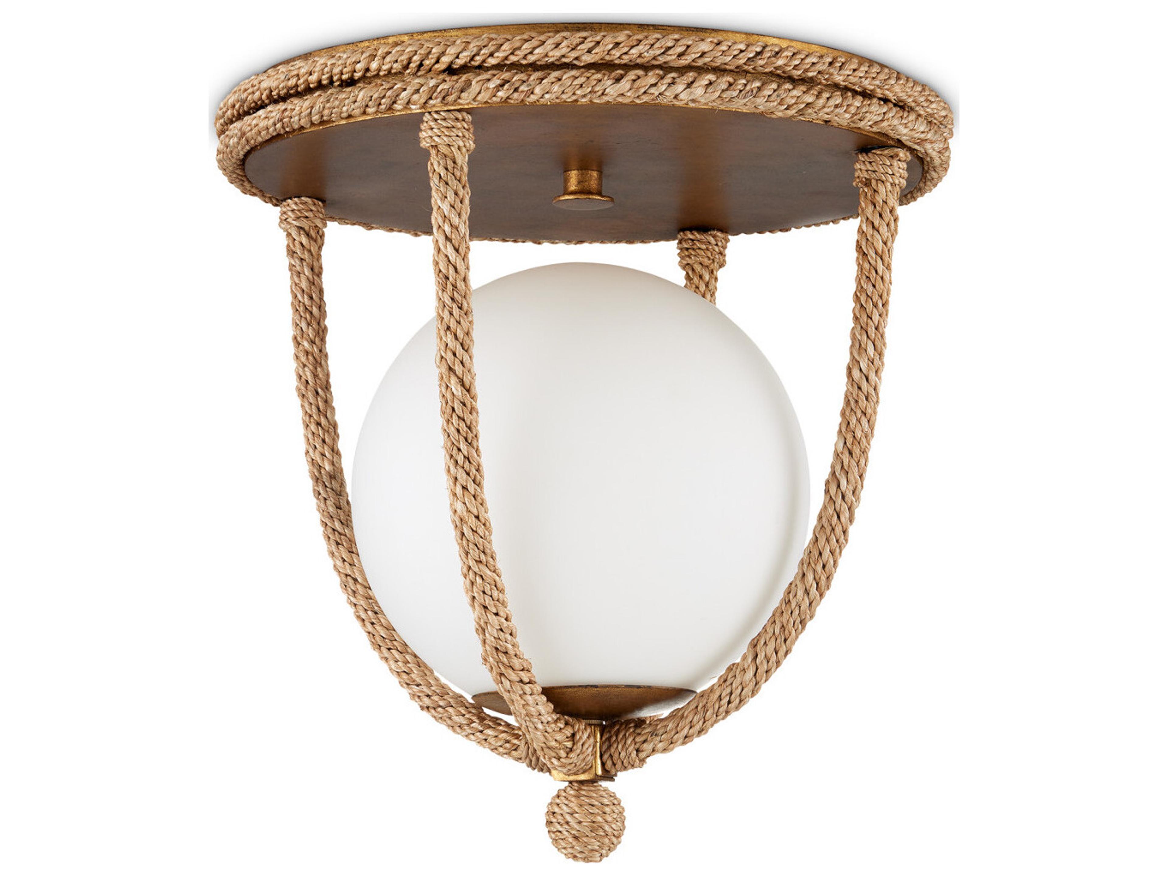 Currey & Company Passageway 1-Light Natural Dorado Gold Brown Glass Globe Semi Flush Mount