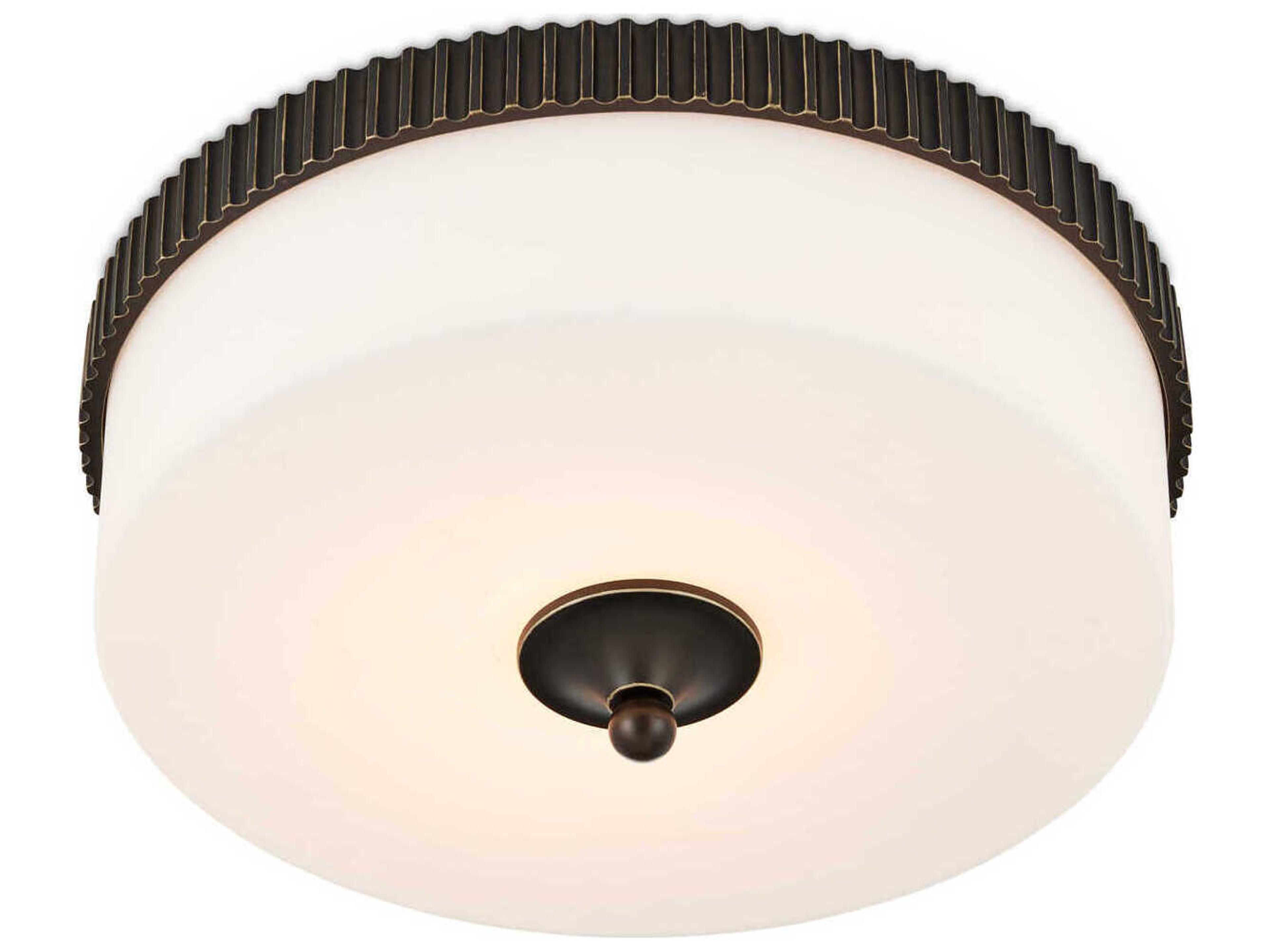 Currey & Company Bryce 1-Light Oil Rubbed Bronze White Drum Flush Mount