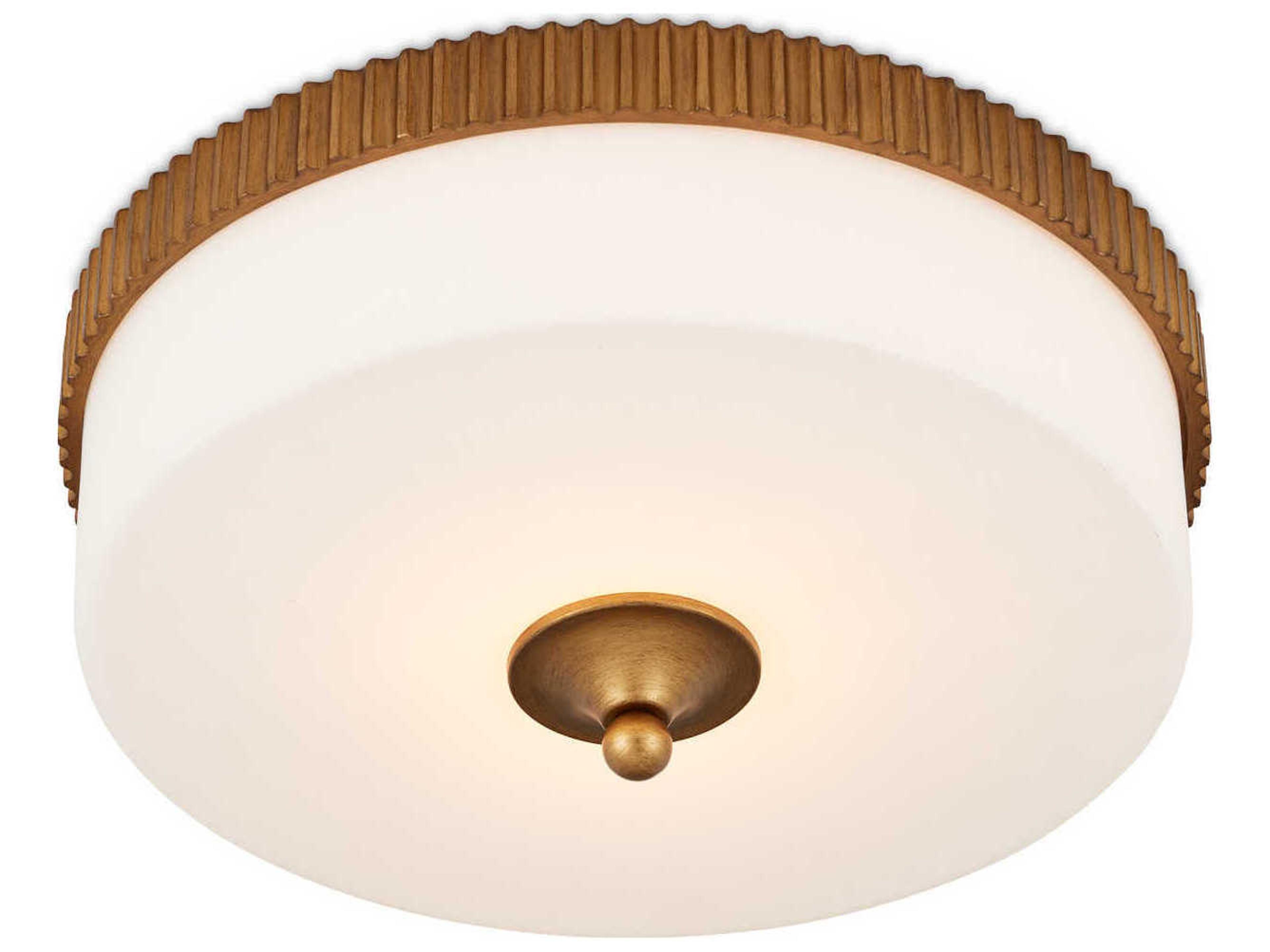 Currey & Company Bryce 1-Light Gold White Drum Flush Mount