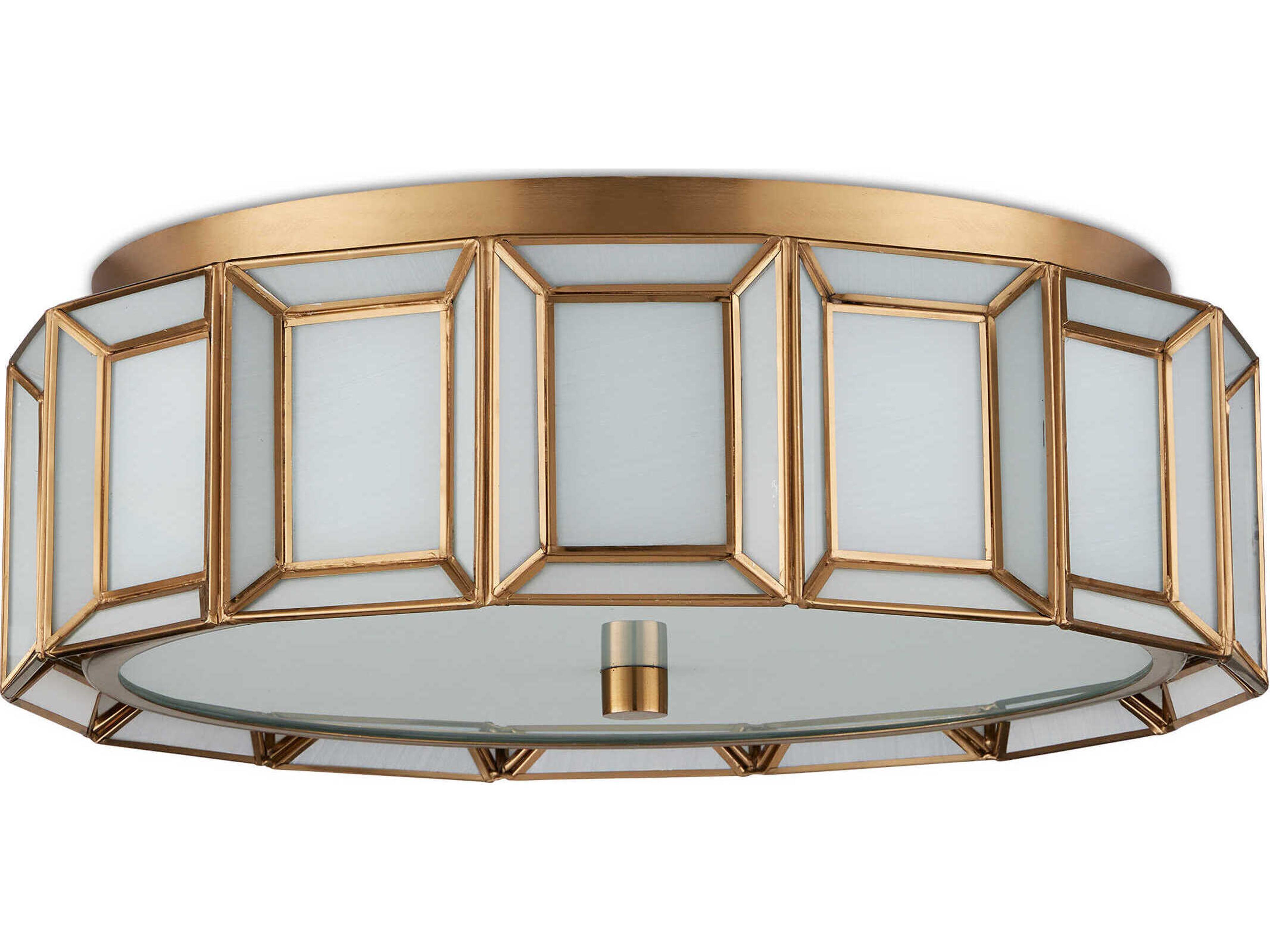 Currey & Company Daze 1-Light Antique Brass White Round Flush Mount
