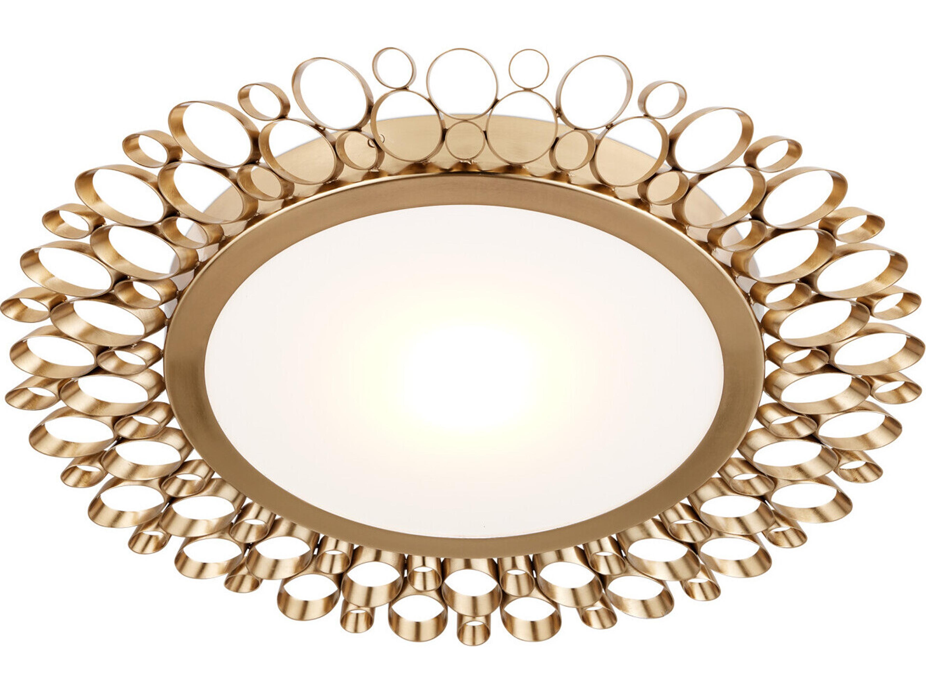 Currey & Company Antares 1-Light Antique Brass White Round Flush Mount