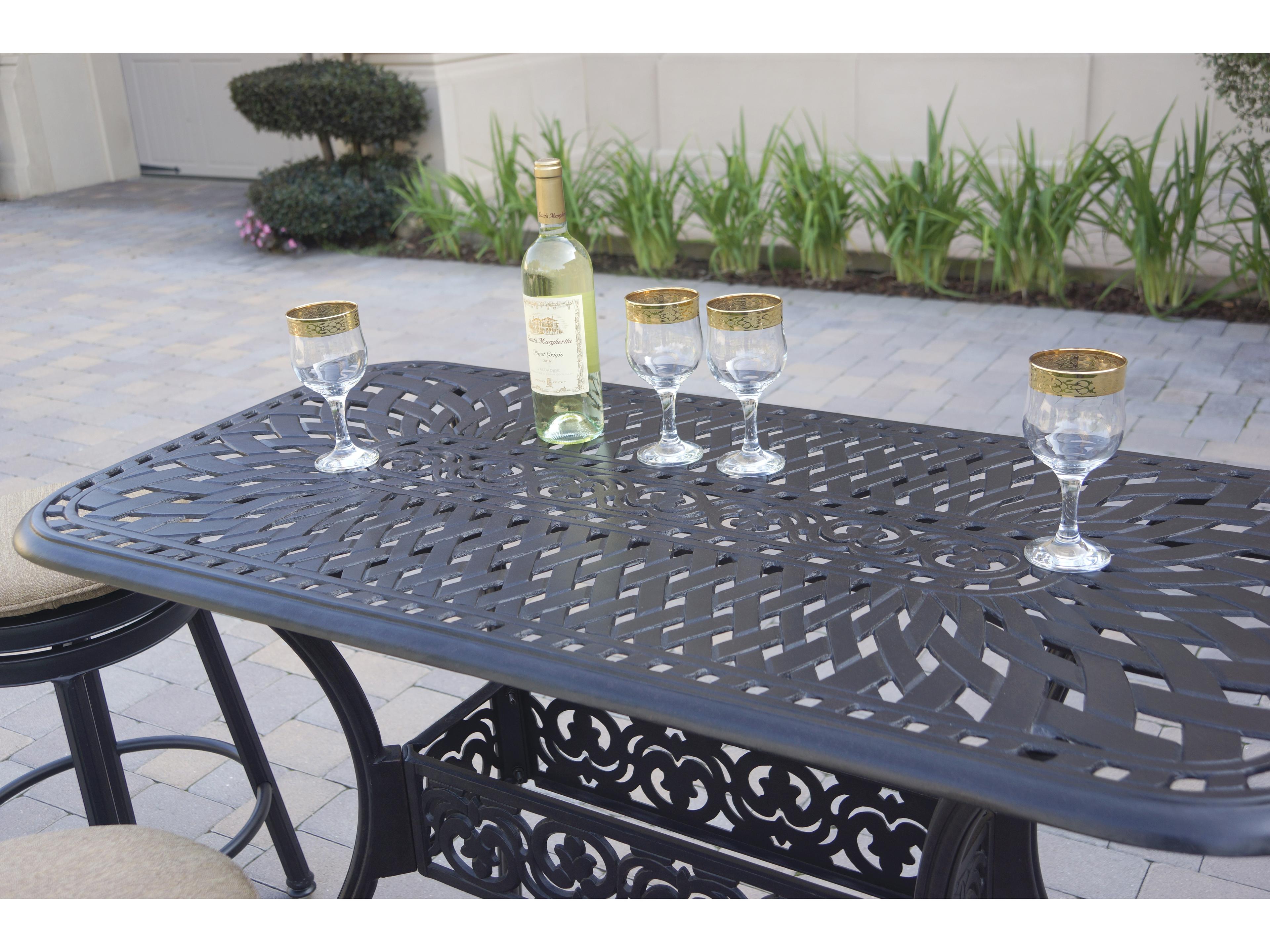 Darlee Outdoor Living Backless Cast Aluminum 5-Piece Round Counter Height Set with Cushions and 26 x 52'' Rectangular Counter Table
