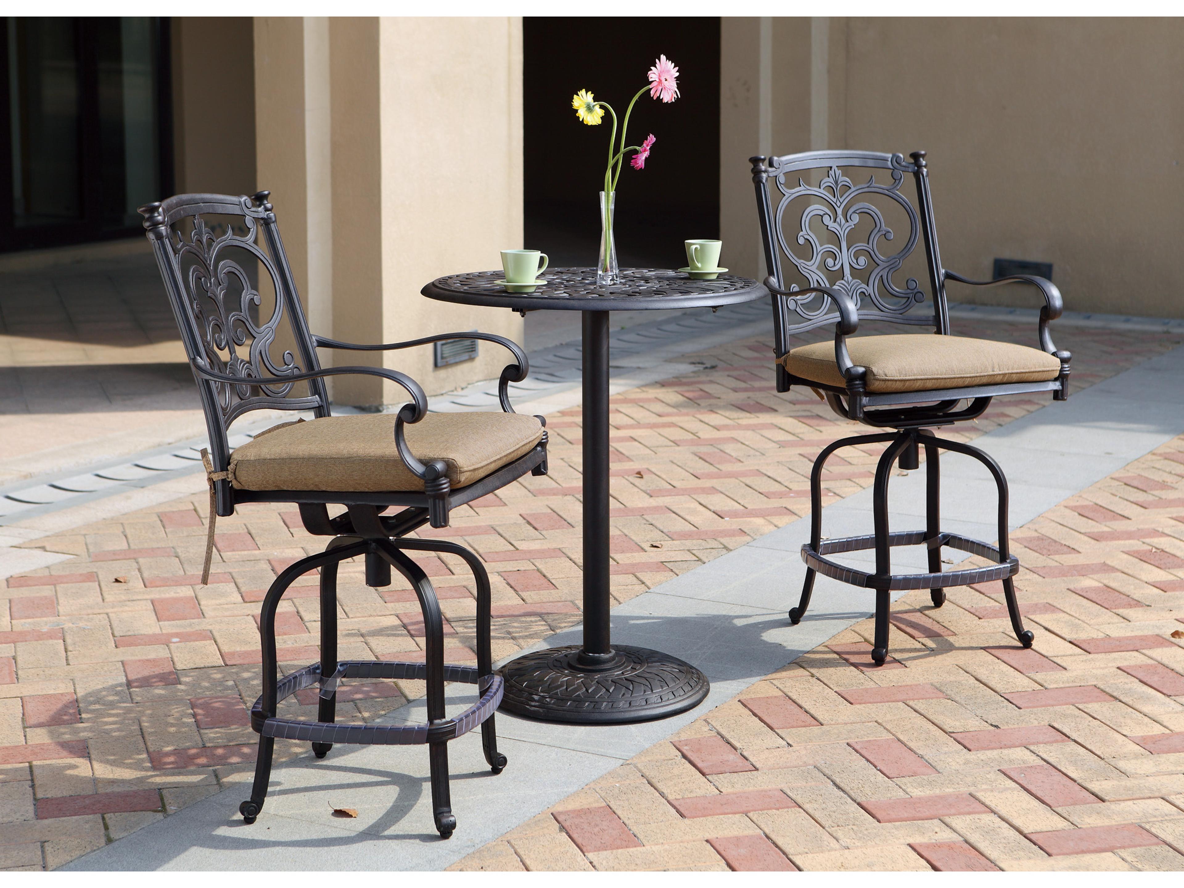Santa Barbara Cast Aluminum 3-Piece Counter Height Set with Cushions and 30'' Round Pedestal Counter Table