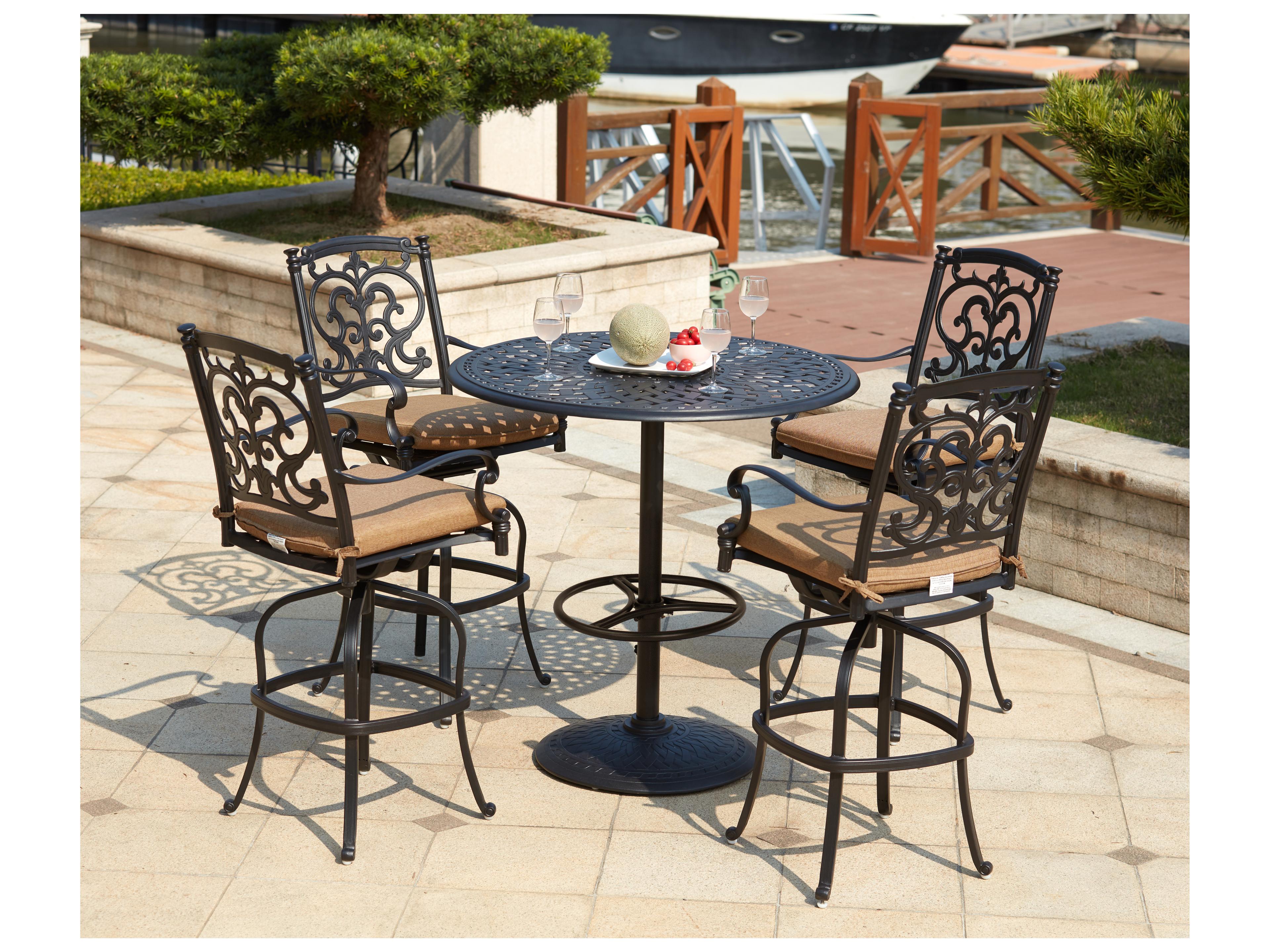 Santa Barbara Cast Aluminum 5-Piece Bar Set with Cushions and 42'' Round Pedestal Bar Table