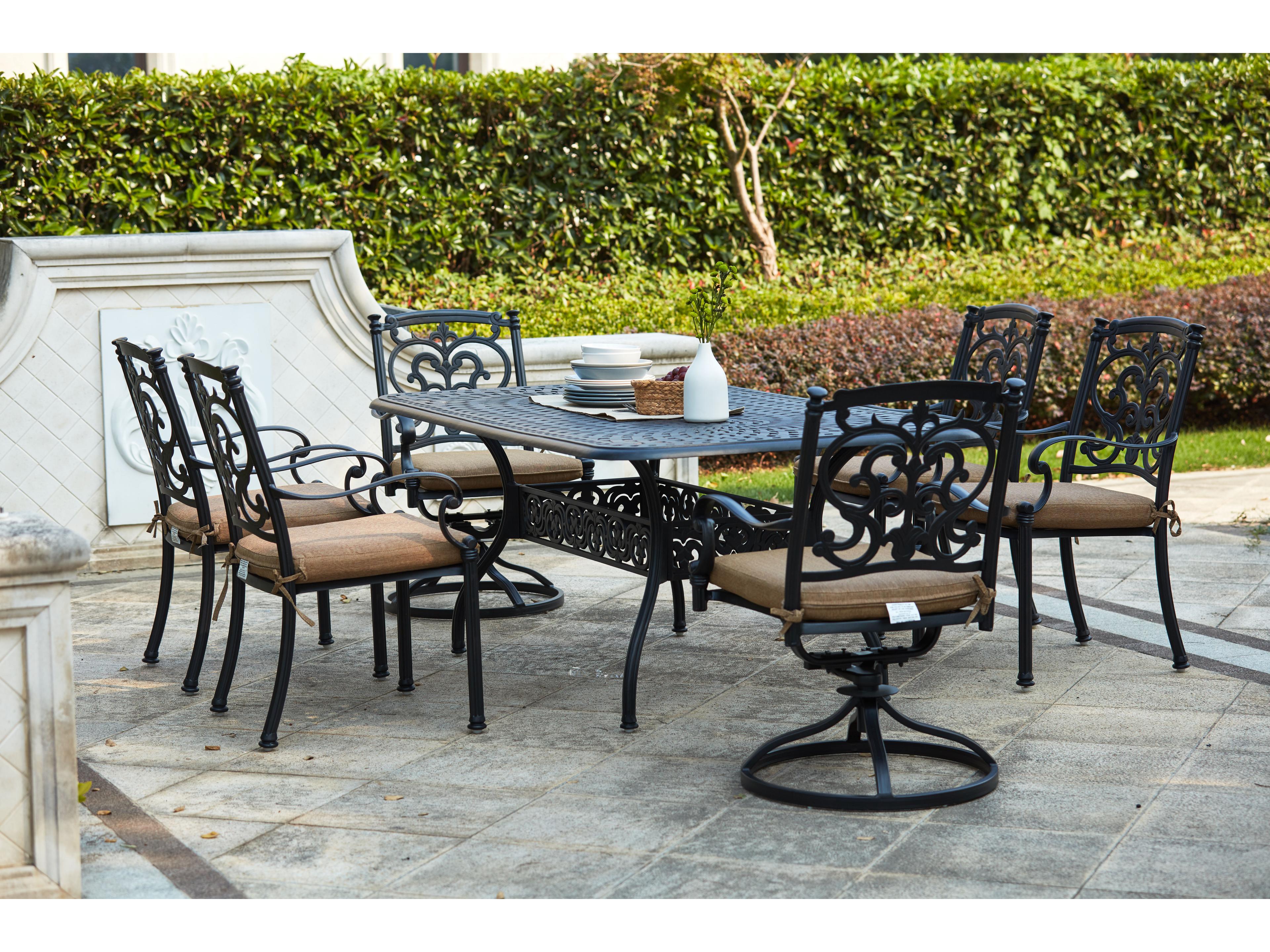 Santa Barbara Cast Aluminum 7-Piece Dining Set (with 2 Swivel Rockers) with Cushions and 42 x 72'' Rectangular Dining Table