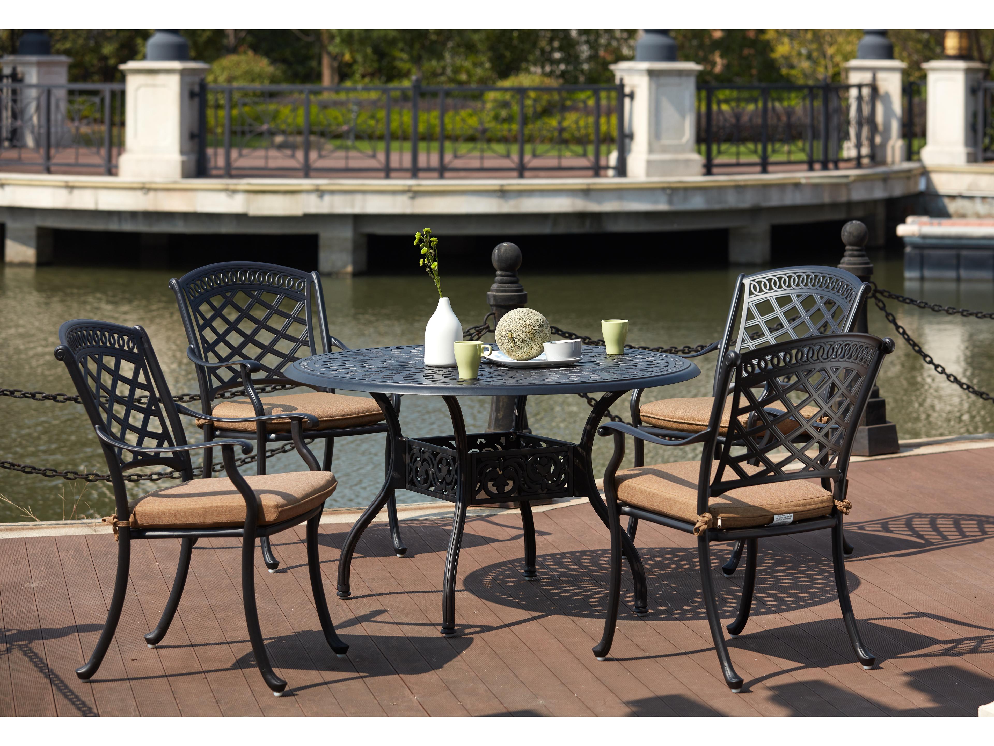 Sedona Cast Aluminum 5-Piece Dining Set with Cushions and 48'' Round Dining Table