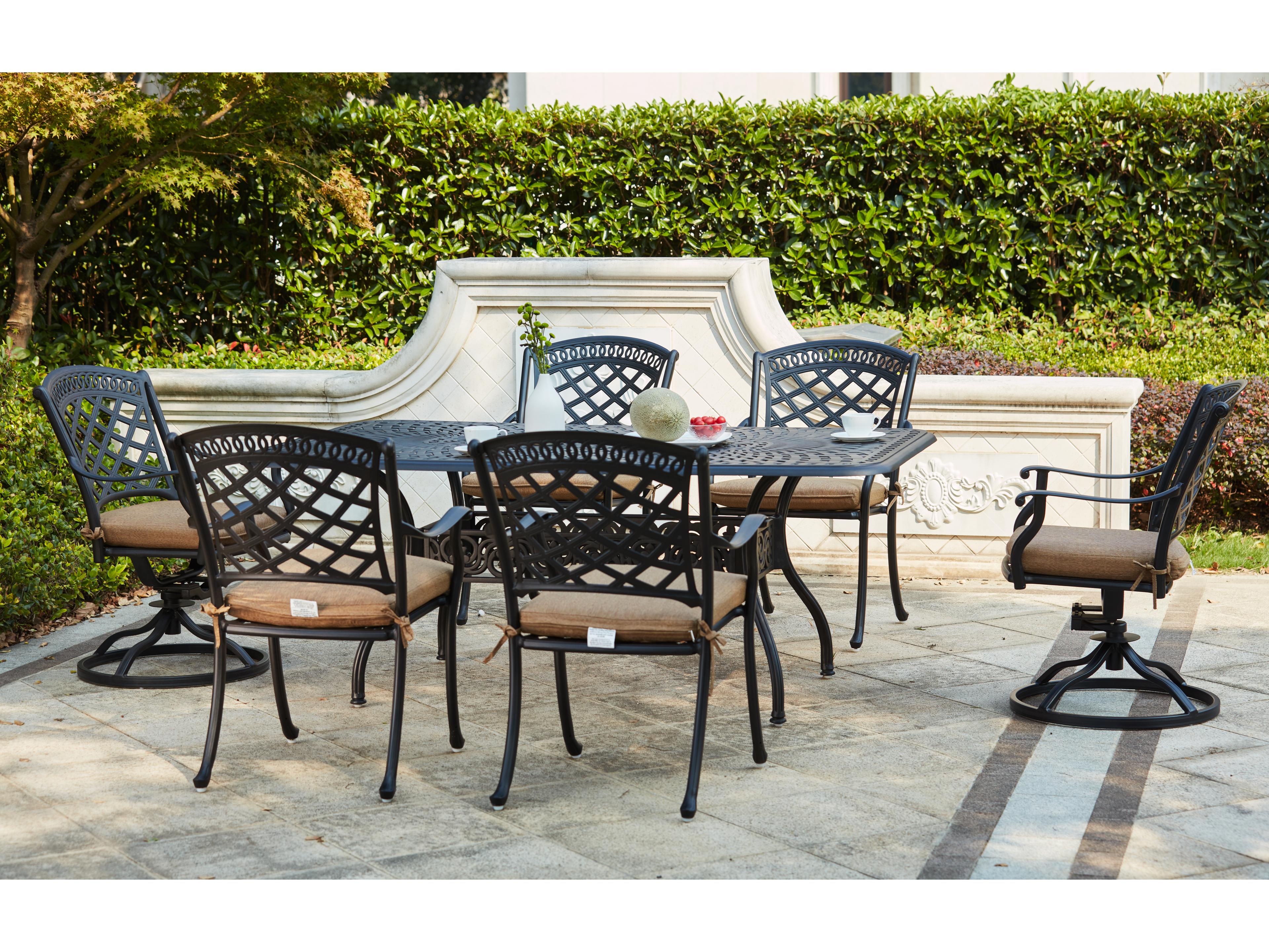 Sedona Cast Aluminum 7-Piece Dining Set (with 2 Swivel Rockers) with Cushions and 42 x 72'' Rectangular Dining Table