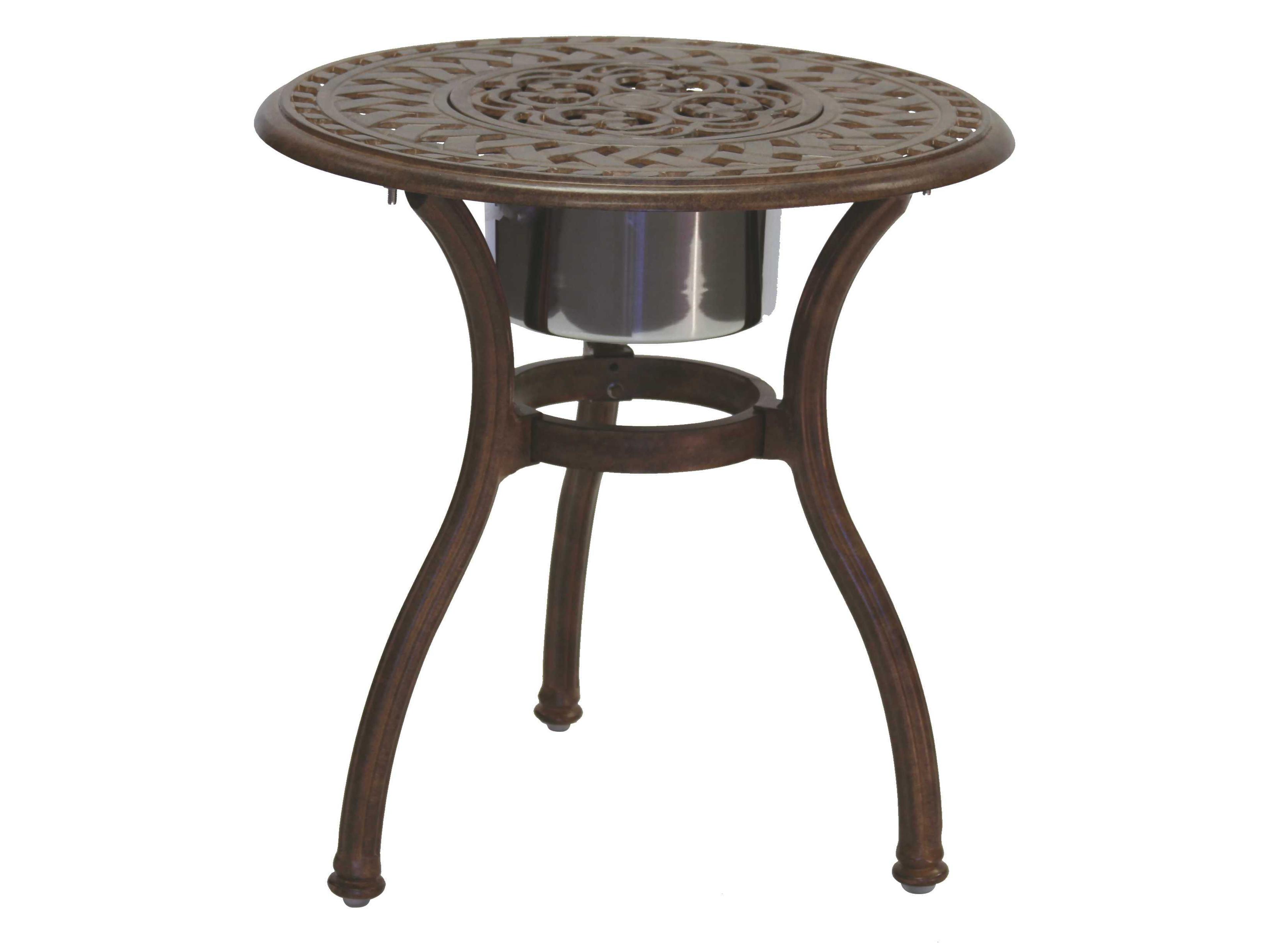 Series Cast Aluminum Round End Table with Ice Bucket in Antique Bronze