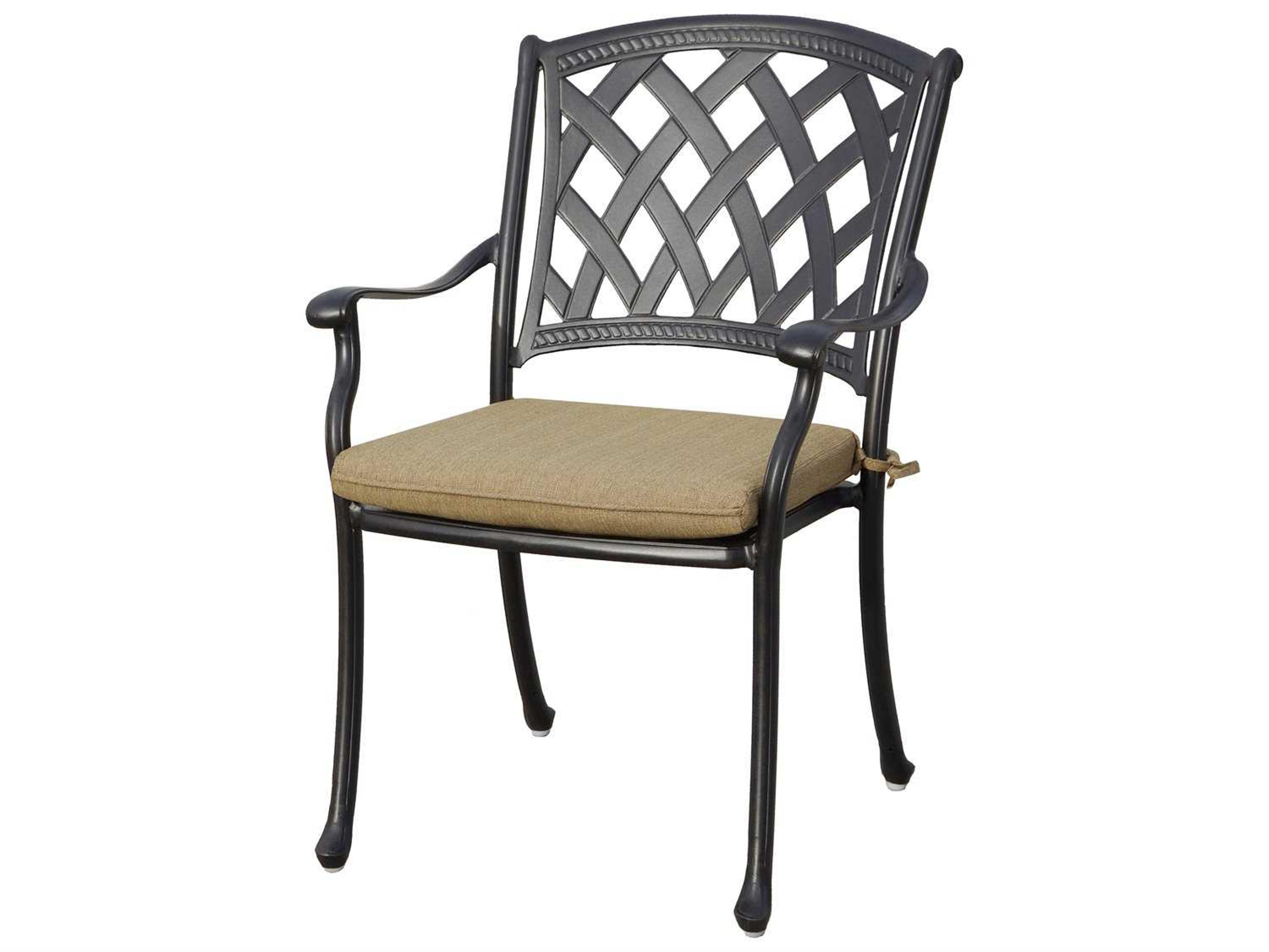 Darlee Ocean View Antique Bronze Cast Aluminum Outdoor Patio Dining Chairs with Sesame Cushions Set of 4