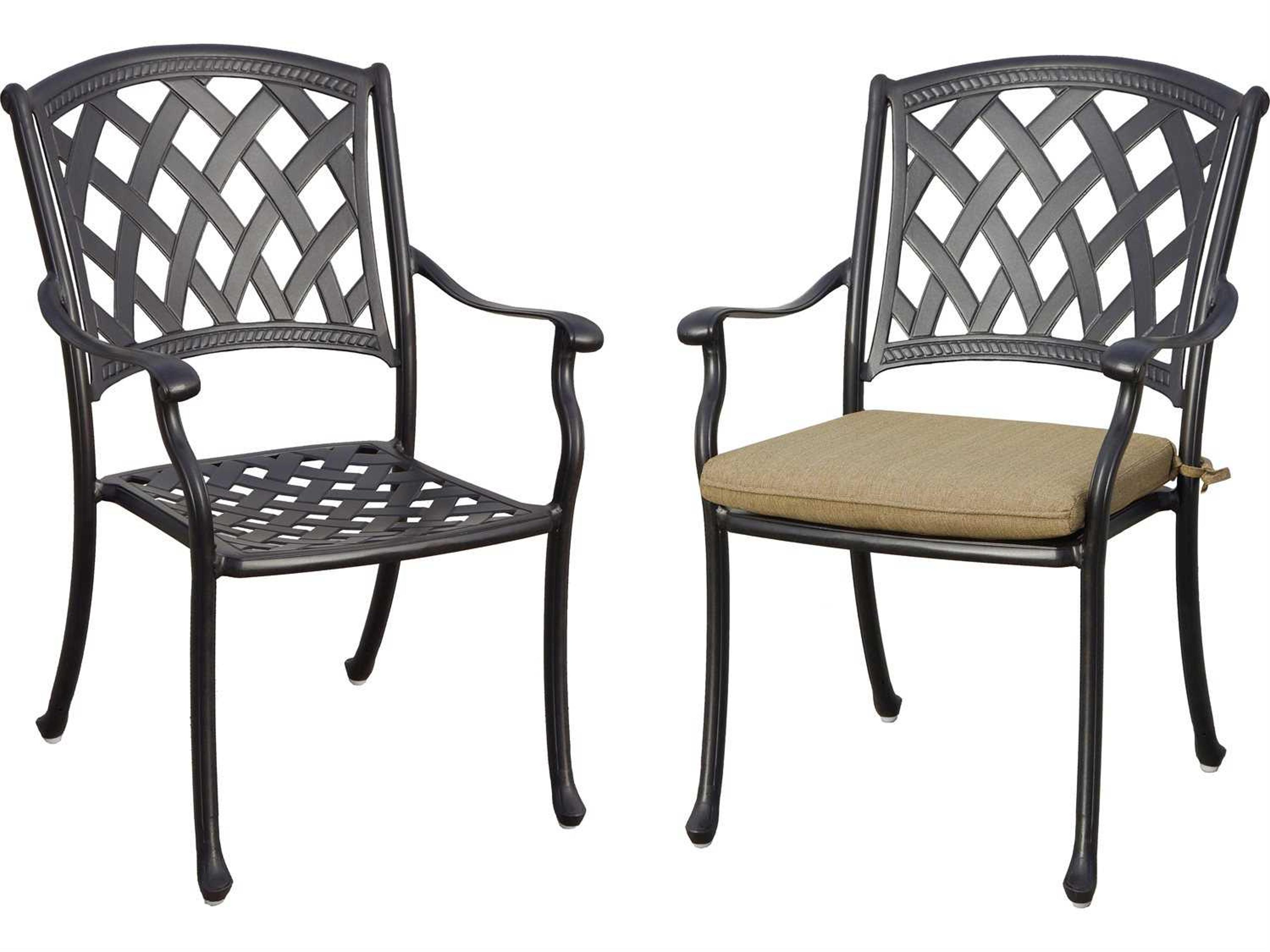 Darlee Ocean View Antique Bronze Cast Aluminum Outdoor Patio Dining Chairs with Sesame Cushions Set of 4