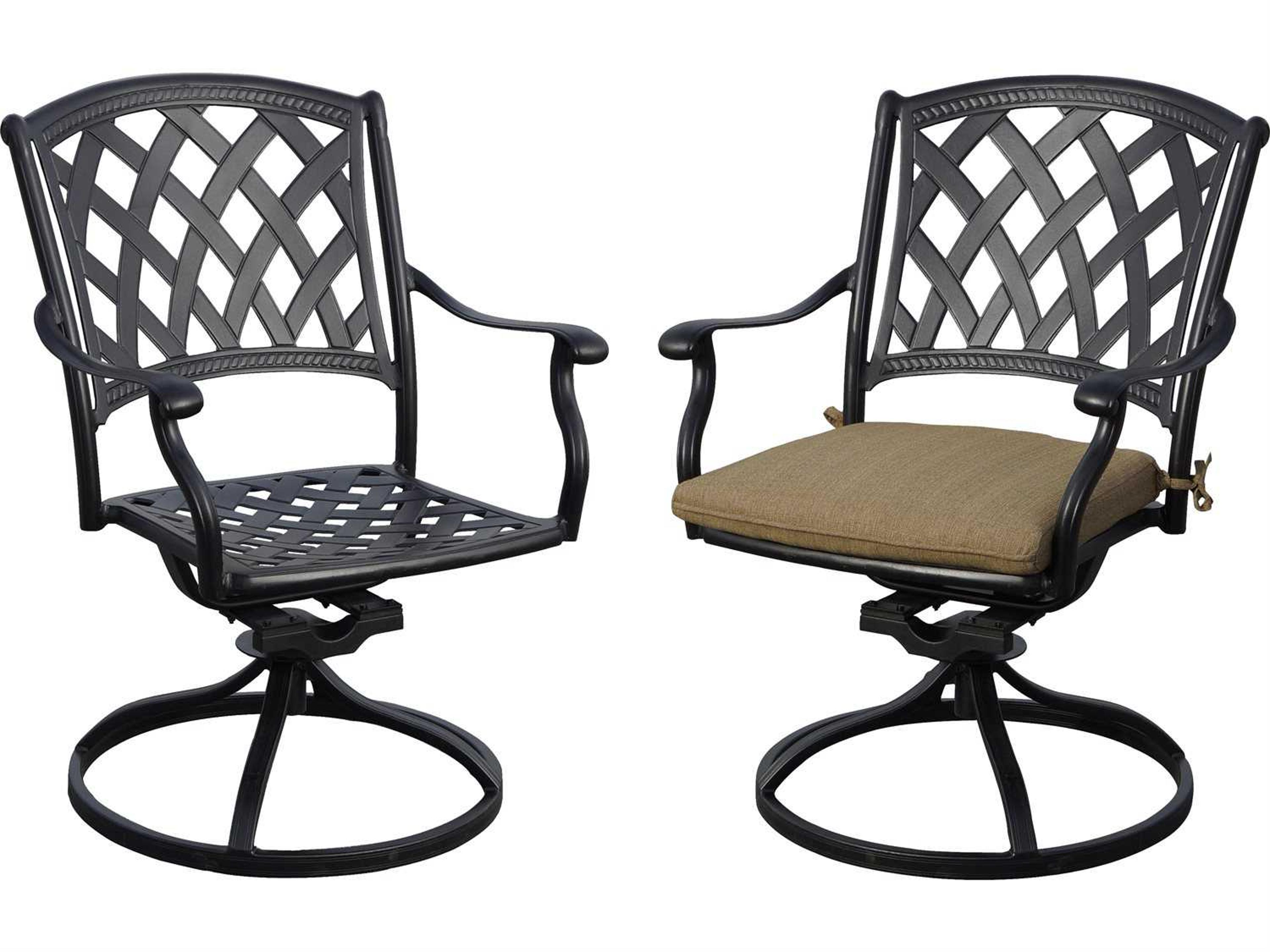 Darlee Ocean View Antique Bronze Cast Aluminum Swivel Rocker Patio Dining Chairs with Sesame Cushions Set of 2