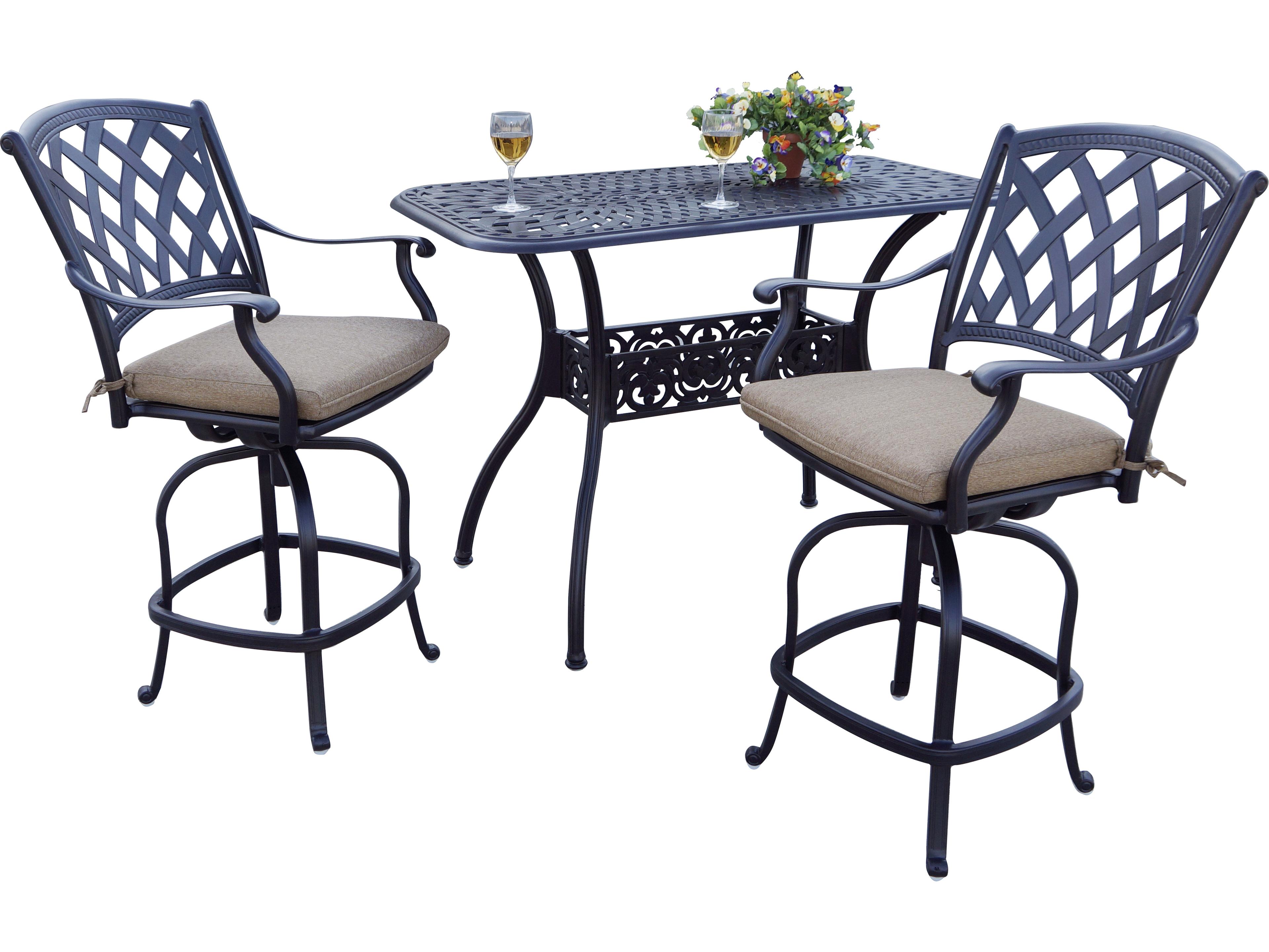 Ocean View Cast Aluminum 3-Piece Counter Height Set with 26 x 52'' Rectangular Counter Table