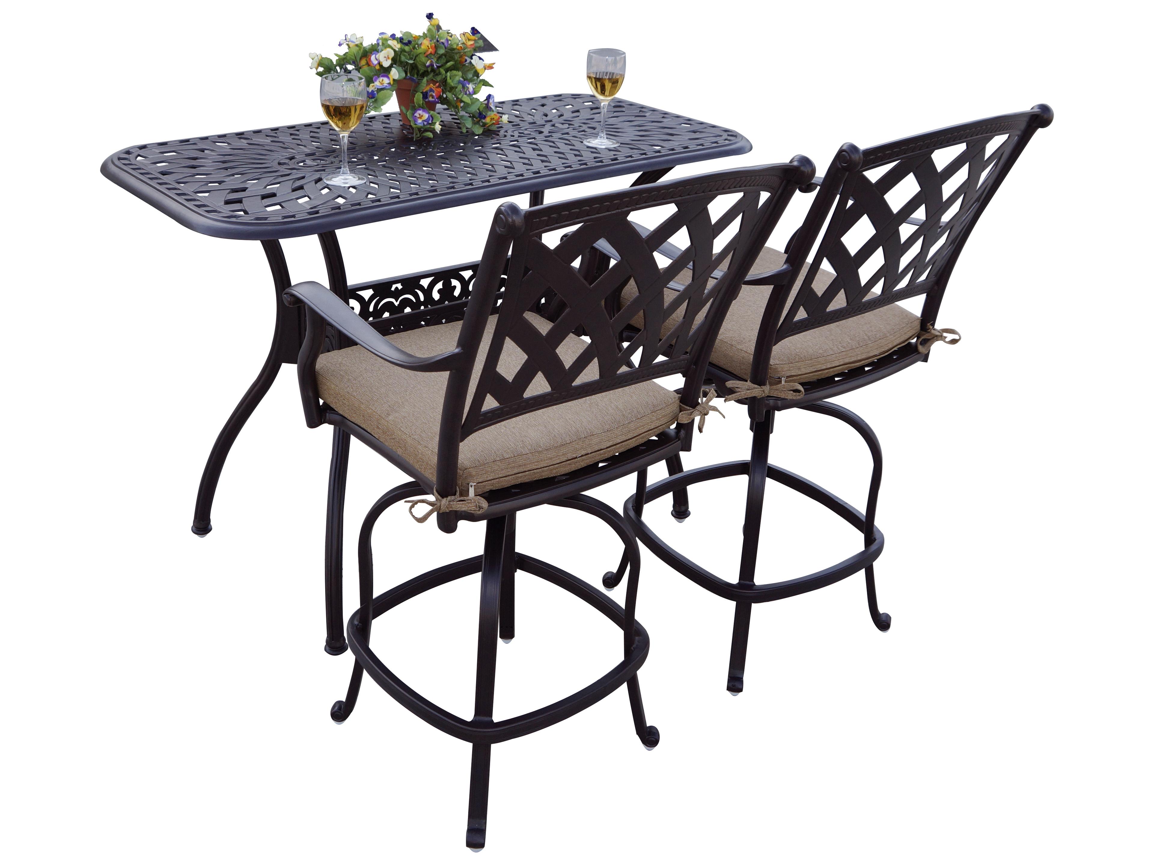 Darlee Outdoor Living Ocean View Cast Aluminum 3-Piece Counter Height Set with 26 x 52'' Rectangular Counter Table